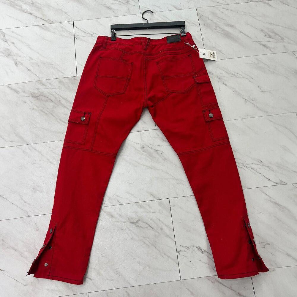 Designer AKINGS Kyle Snap Cargo Pants (Red - Size 36) Size US 36 / EU 52 - 2 Thumbnail