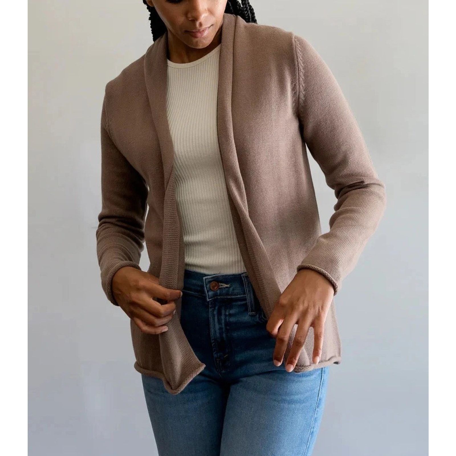 & Other Stories White and Warren Organic Y2K in Mocha Cardigan Small A003168 Size S / US 4 / IT 40 - 1 Thumbnail