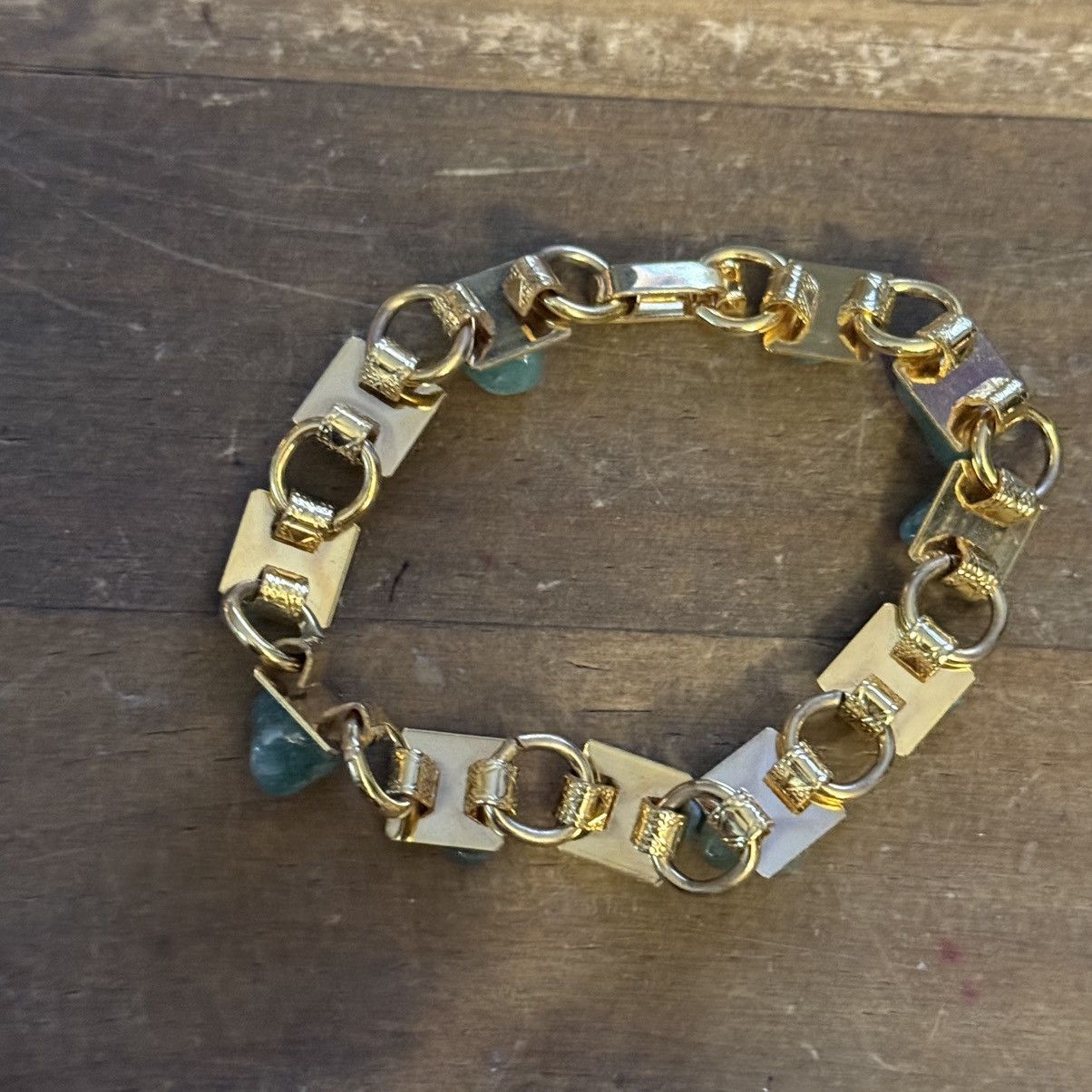 Vintage Vintage gold tone Adventurine stone square link bracelet Size ONE SIZE - 3 Thumbnail