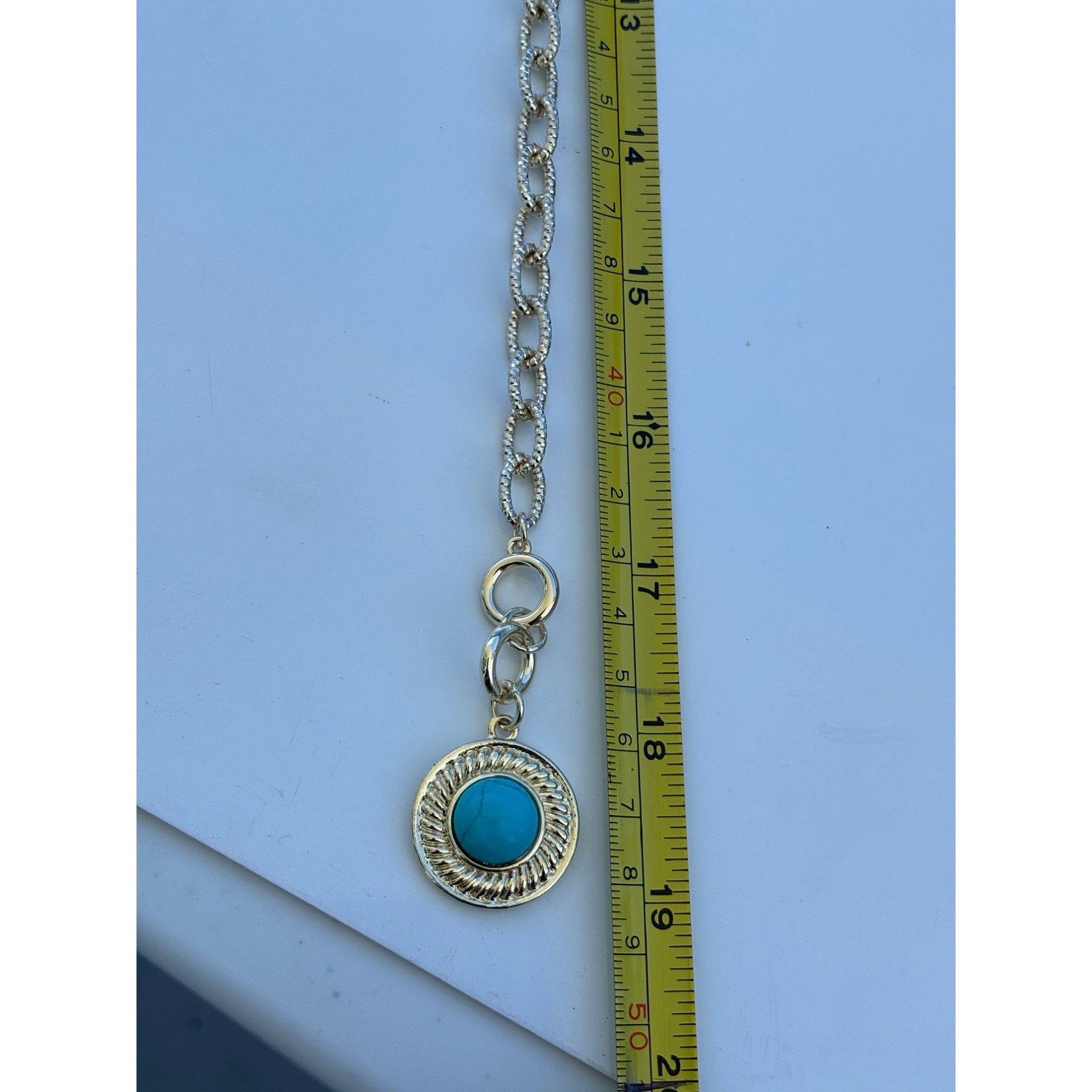 Other Silver Chain Necklace With Turquoise Pendant Faux Turquoise Size ONE SIZE - 3 Thumbnail