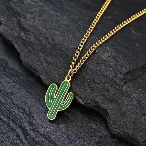 Handmade Cactus Pendant Gold Necklace🔥🔥🔥 Size ONE SIZE - 2 Thumbnail