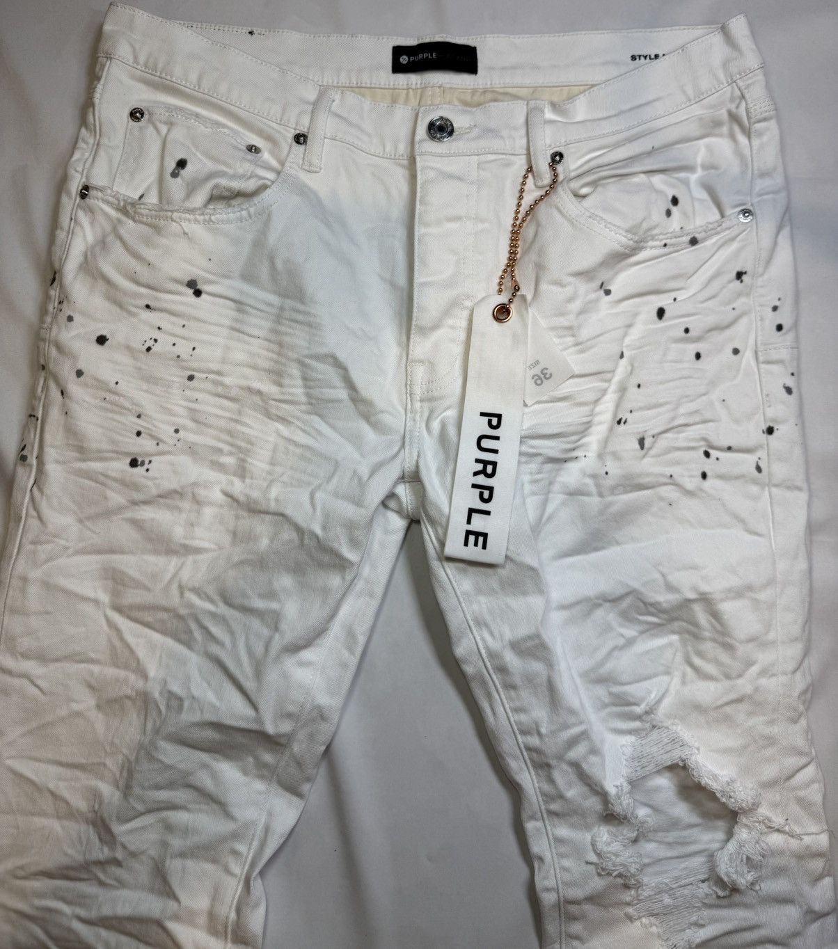 Purple Paint Splatter P001 Slim Fit Low Rise Slim Leg Denim Jeans Size US 36 / EU 52 - 7 Thumbnail