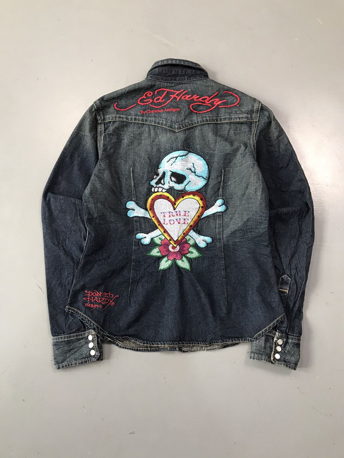 Christian Audigier × Ed Hardy × Vintage Vintage Edhardy true love embroidered denim shirt Size M / US 6-8 / IT 42-44 - 8 Thumbnail