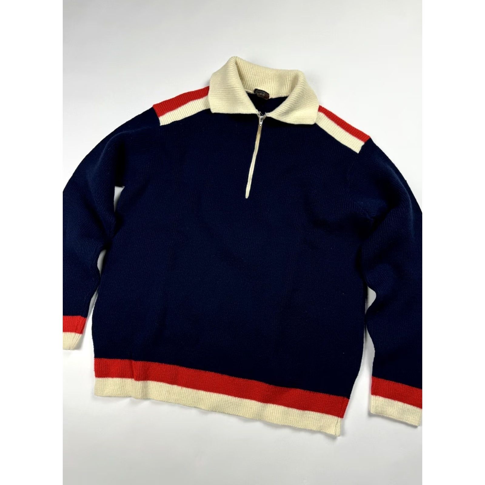 Sears VINTAGE Sears Sweater Wool 1/4 Zip Pullover Striped Knit Unisex Adults L Red 70s Mens Womens Boys Girls Size US L / EU 52-54 / 3 - 3 Thumbnail
