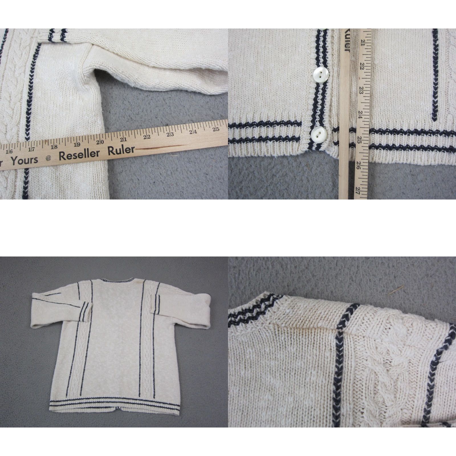Vintage VINTAGE Robert Scott Cardigan Womens M Ivory Cotton Linen Cable Knit V-Neck Sweater Size M / US 6-8 / IT 42-44 - 8 Thumbnail
