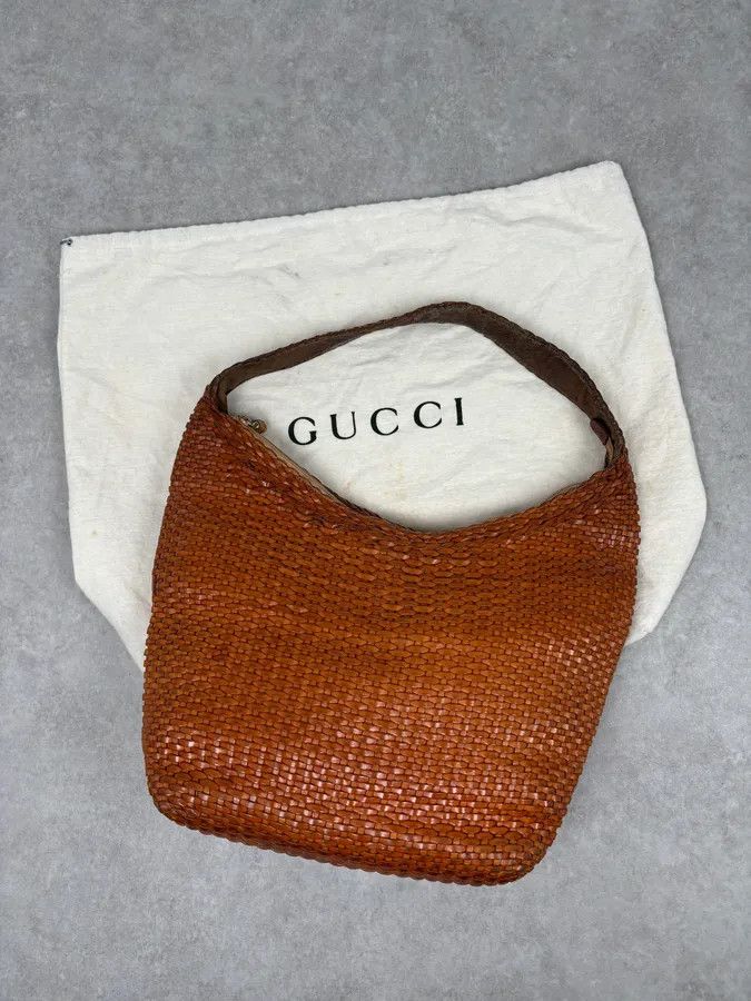 Gucci SS2004 Gucci Cognac Woven Leather Bamboo Handle Hobo Bag by Tom Ford Size ONE SIZE - 3 Thumbnail