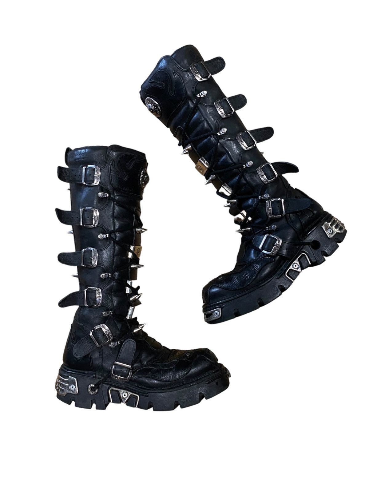image of Avant Garde x New Rock M-161-S1 Knee High Boots Size 43 in Black Grey, Men's
