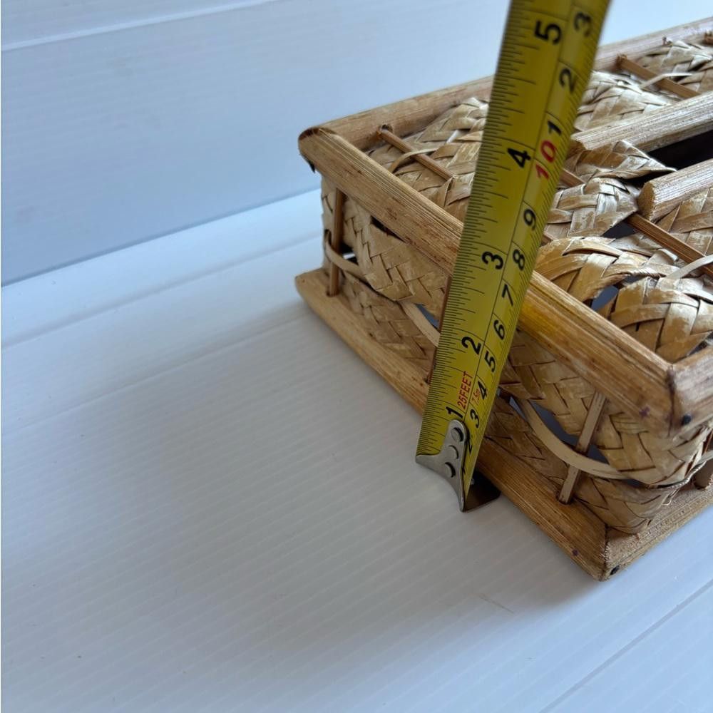 Designer Vintage Boho Bamboo Reed Rattan Woven Tissue Box Cover Size ONE SIZE - 4 Thumbnail