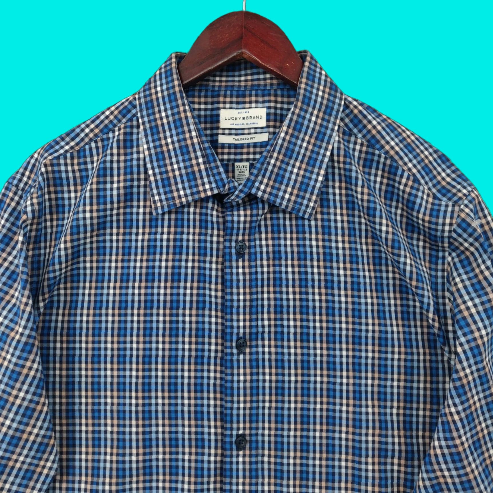 Lucky Brand Lucky Brand Shirt Mens XL Blue Plaid Button-Up Easy Care Pockets Classic Fit Long Sleeve Tailored Size US XL / EU 56 / 4 - 1 Thumbnail