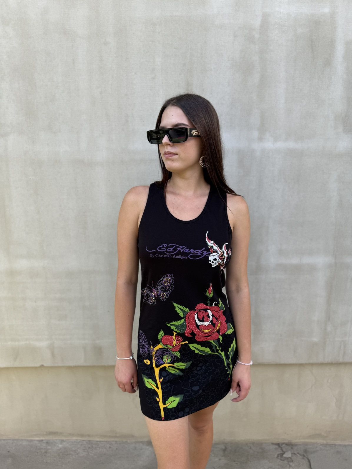 Ed Hardy Ed Hardy Dress Tattoo Roses Butterflies Skull Y2K Stretch Size S / US 4 / IT 40 - 1 Thumbnail