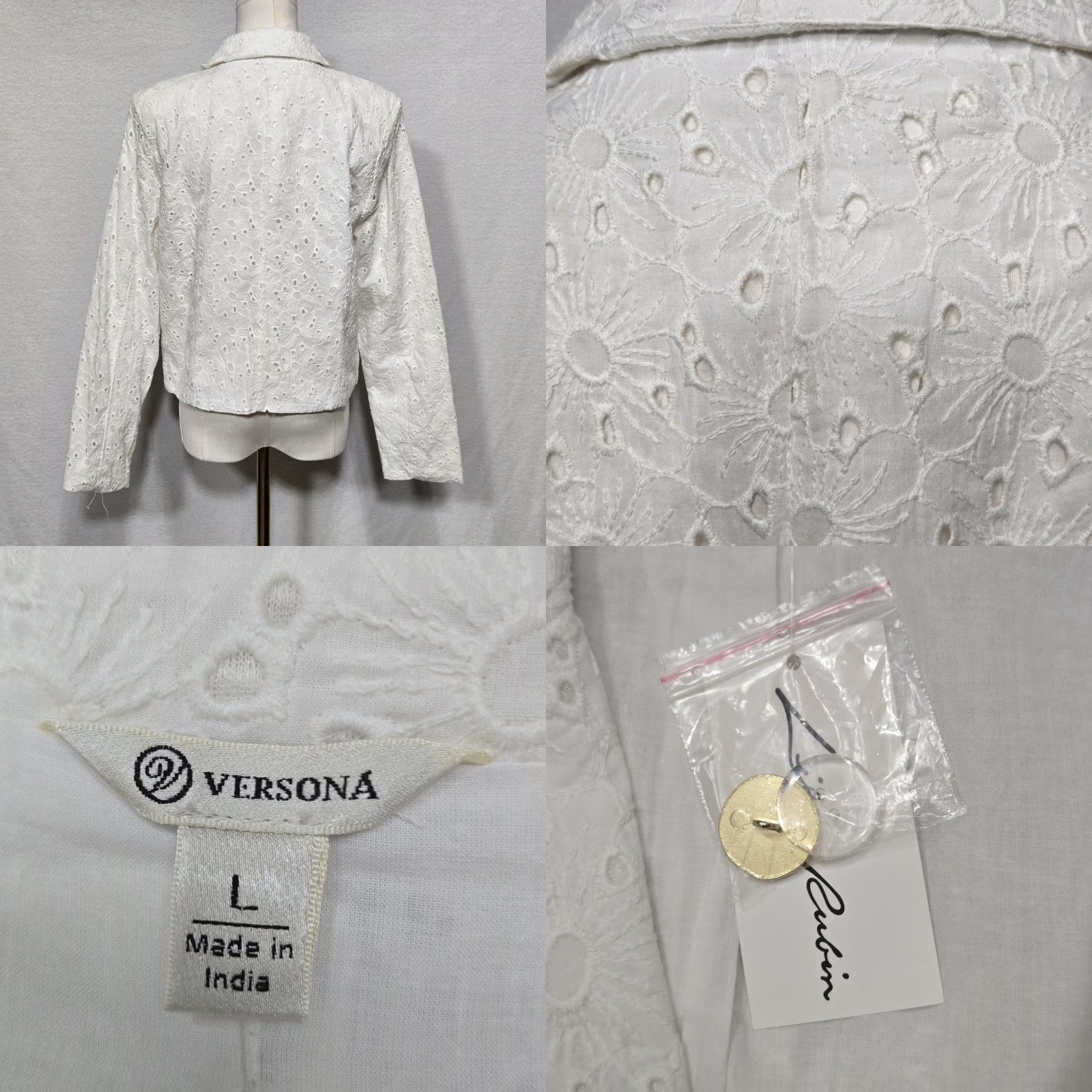 Doublet Versona Blazer Womens Large White Eyelet Embroidered Double Breasted Gold Button Size L / US 10 / IT 46 - 8 Thumbnail