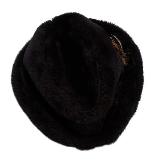 Vintage Vintage Cossack Hat Fedora Folded Hat Faux Fur Feather Size ONE SIZE - 5 Thumbnail