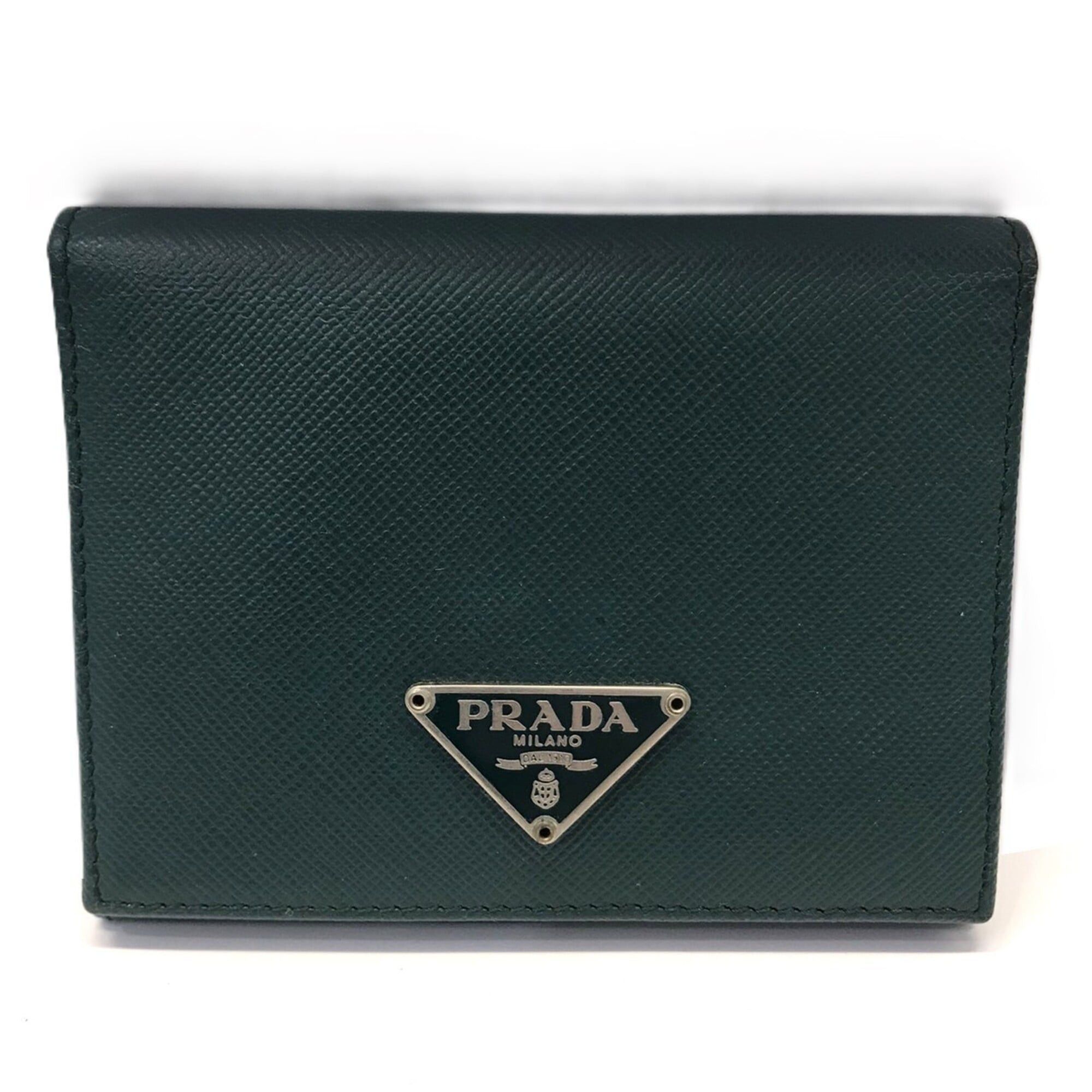 Prada Prada Saffiano Card Case Coin Purse Green Triangle PRADA Size ONE SIZE - 1 Thumbnail