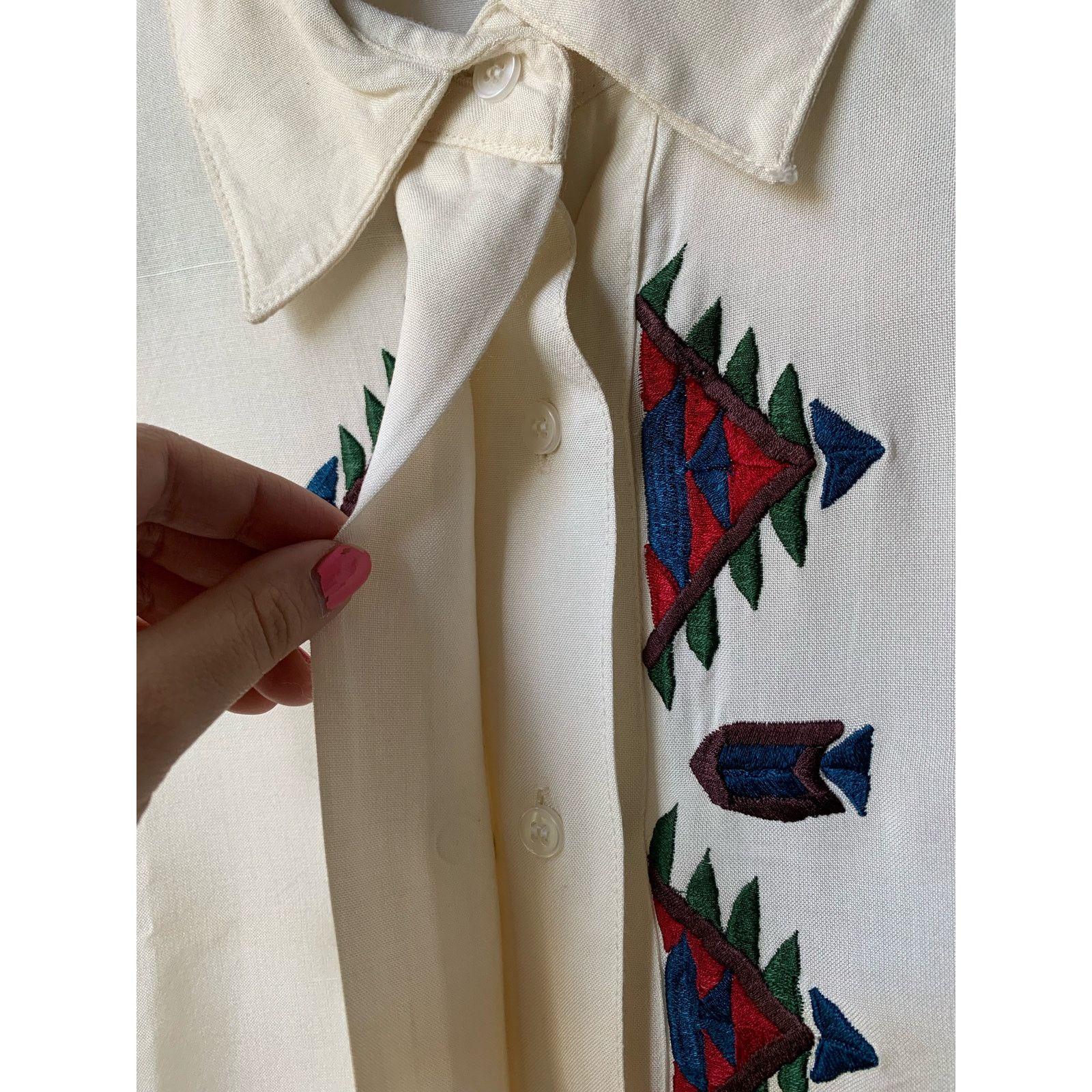Vintage Embroidered Western Button Down Off White Shirt NWT Size XL / US 12-14 / IT 48-50 - 4 Thumbnail