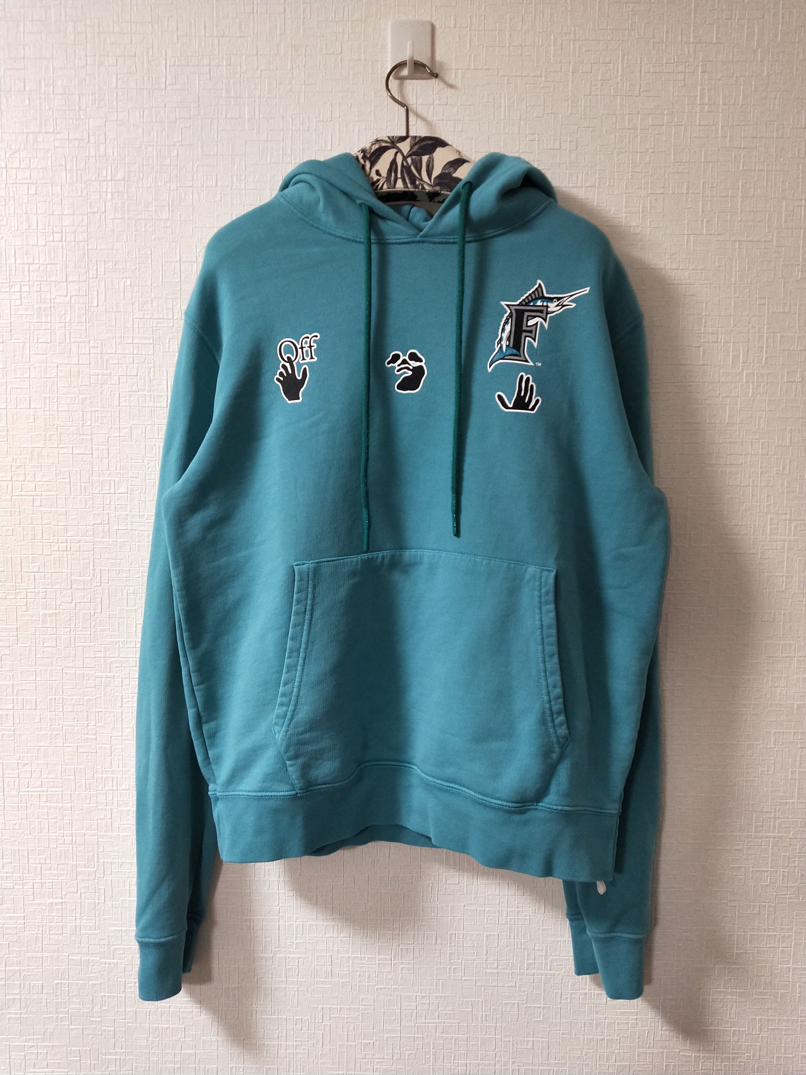 image of Mlb x Off White Miami Marlins 'your Name' Hoodie in Blue, Men's (Size Medium)