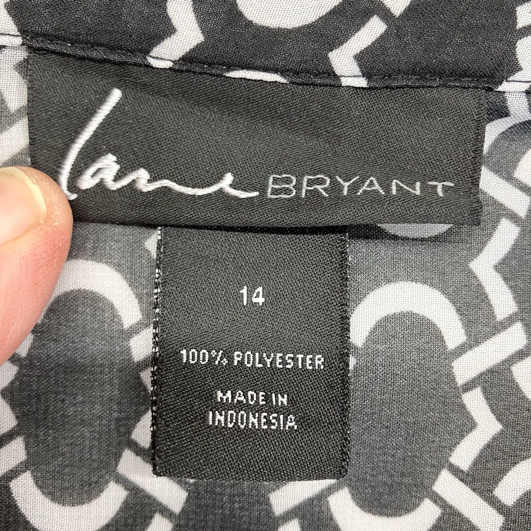 Vintage Lane Bryant Women’s Blouse Shirt 14 Black White Chain Designer Print Sheer Gothic Casual Long Sleeve Button Up Collared Breathable Polyester Modern Size XL / US 12-14 / IT 48-50 - 3 Thumbnail