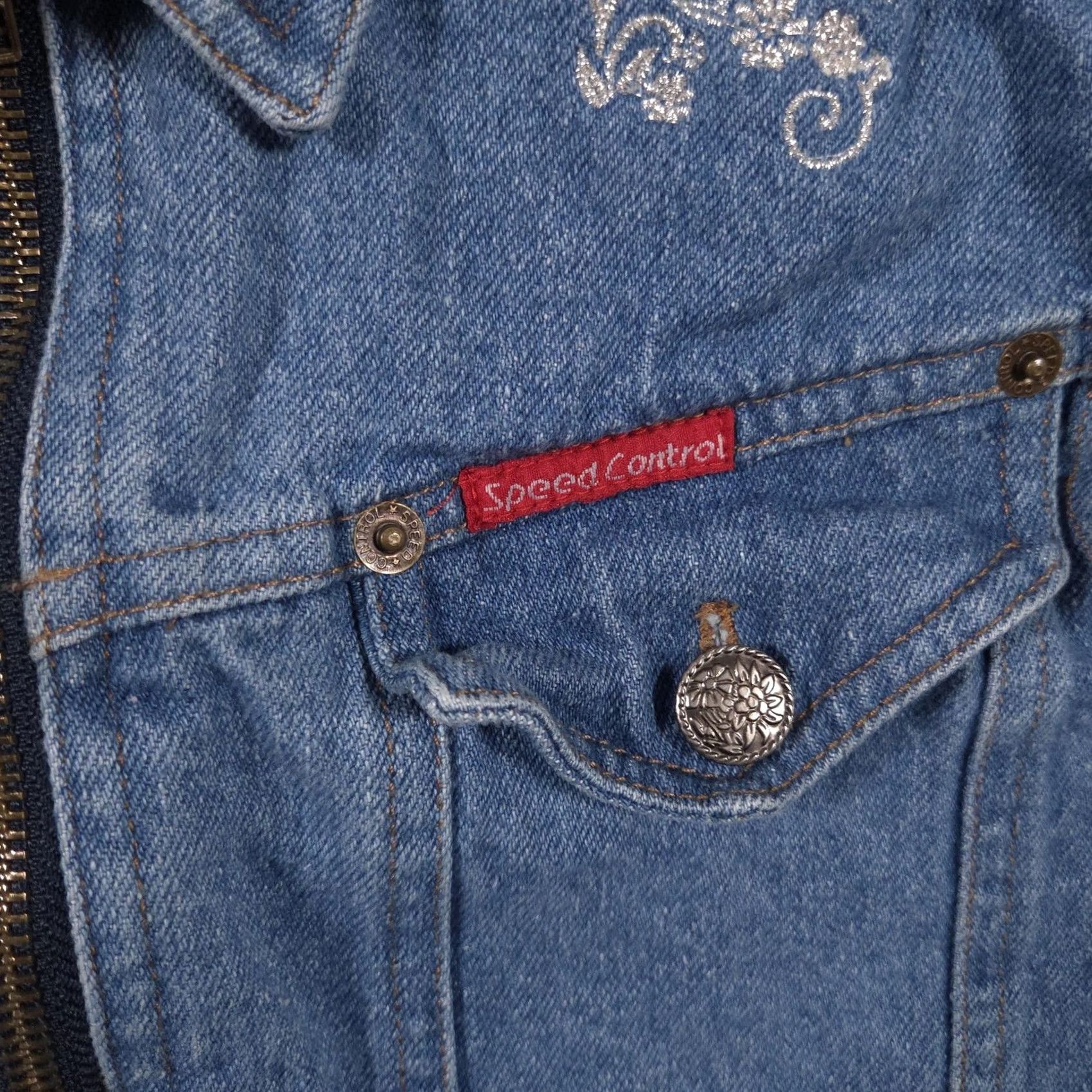 Speedo VINTAGE Speed Control Vest Girls Small Blue Denim Zip Front Embroidered Horse Western Size S / US 4 / IT 40 - 4 Thumbnail