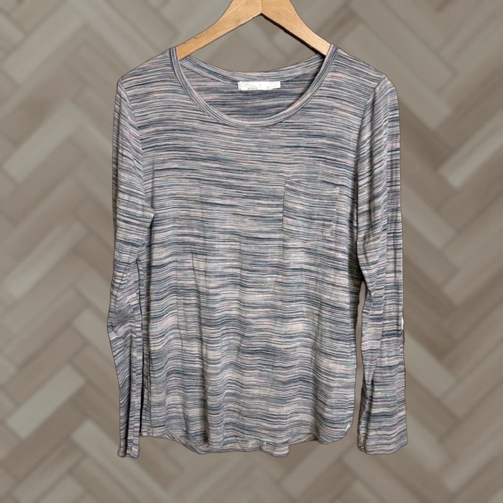 Prana Prana Womens T-Shirt Shirt Casual Pullover Crew Neck Long Sleeve Pink Gray Knit 20” Pit to Pit 26” Back Hem M Regular Womens Size M / US 6-8 / IT 42-44 - 1 Thumbnail