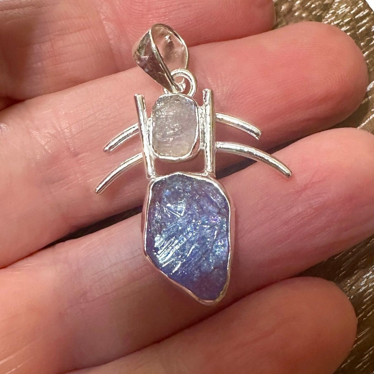 The Unbranded Brand Raw Tanzanite Crystal Rainbow Moonstone Sterling Pendant Size ONE SIZE - 1 Thumbnail