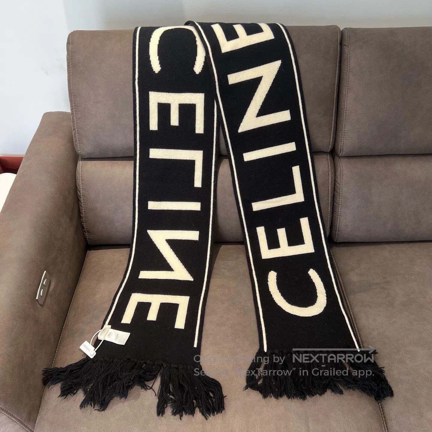Celine CELINE Black wool fur-trimmed scarf Size ONE SIZE - 2 Thumbnail