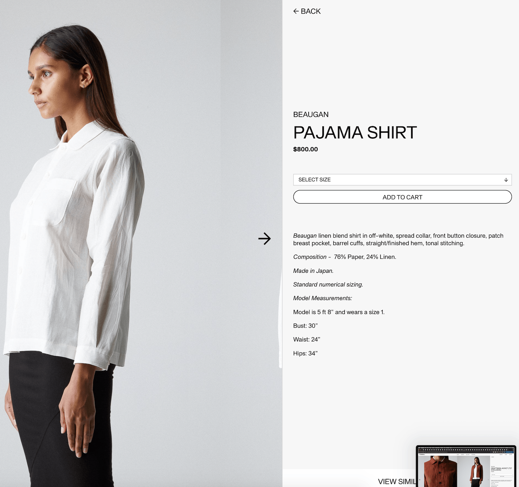 Beaugan $800 NWT BEAUGAN PAJAMA SHIRT IN BONE Size S / US 4 / IT 40 - 5 Thumbnail