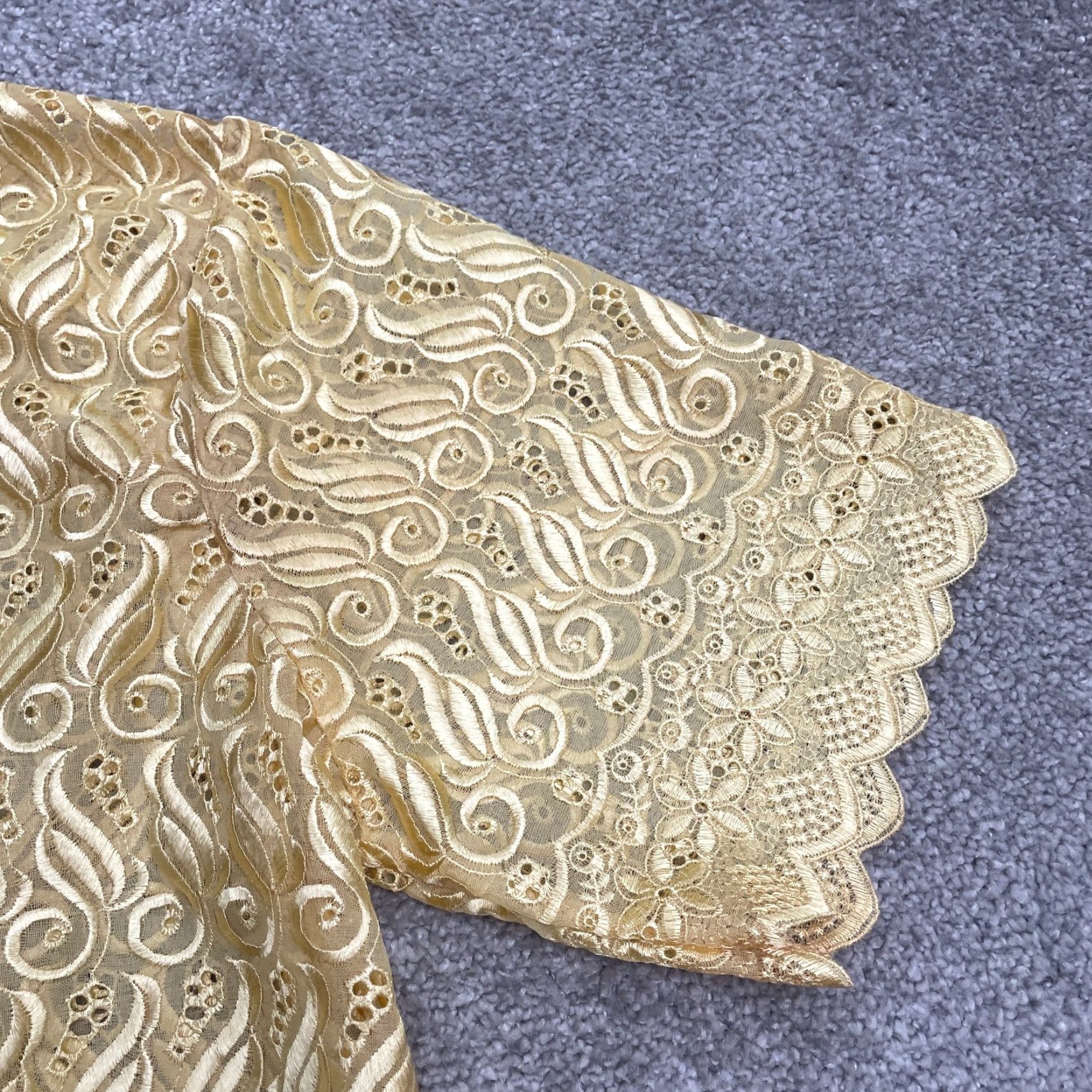 Nique VINTAGE Unbranded Embroidered Blouse Womens Large Gold Button Down Top Size L / US 10 / IT 46 - 6 Thumbnail