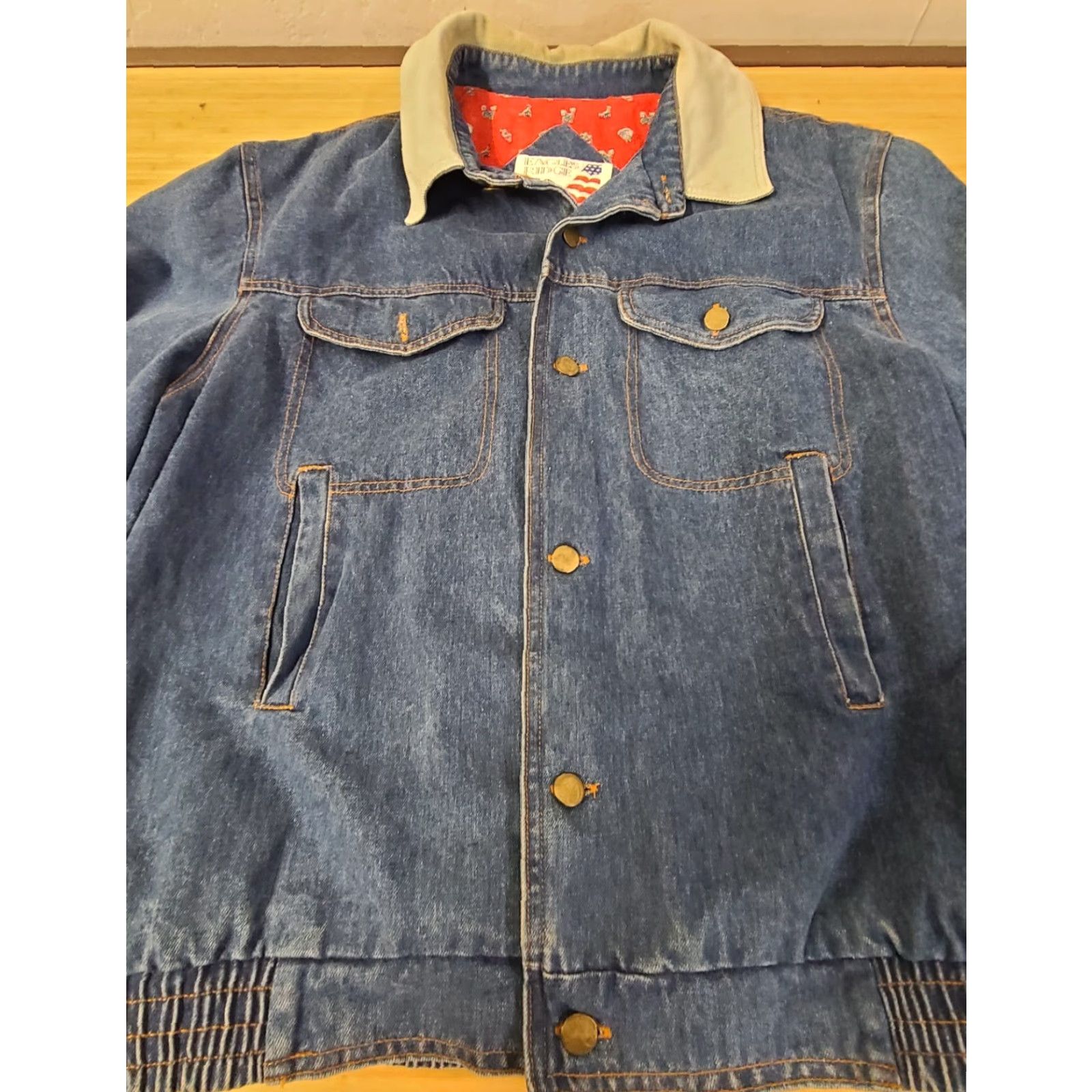 Native VINTAGE Eagles Ridge Denim Blue Jean Jacket Coat M Adults Blue 80s 90s Western Bohemian Cowboy Southwestern Lined Cotton Jacket Mens Size US 31 - 2 Thumbnail