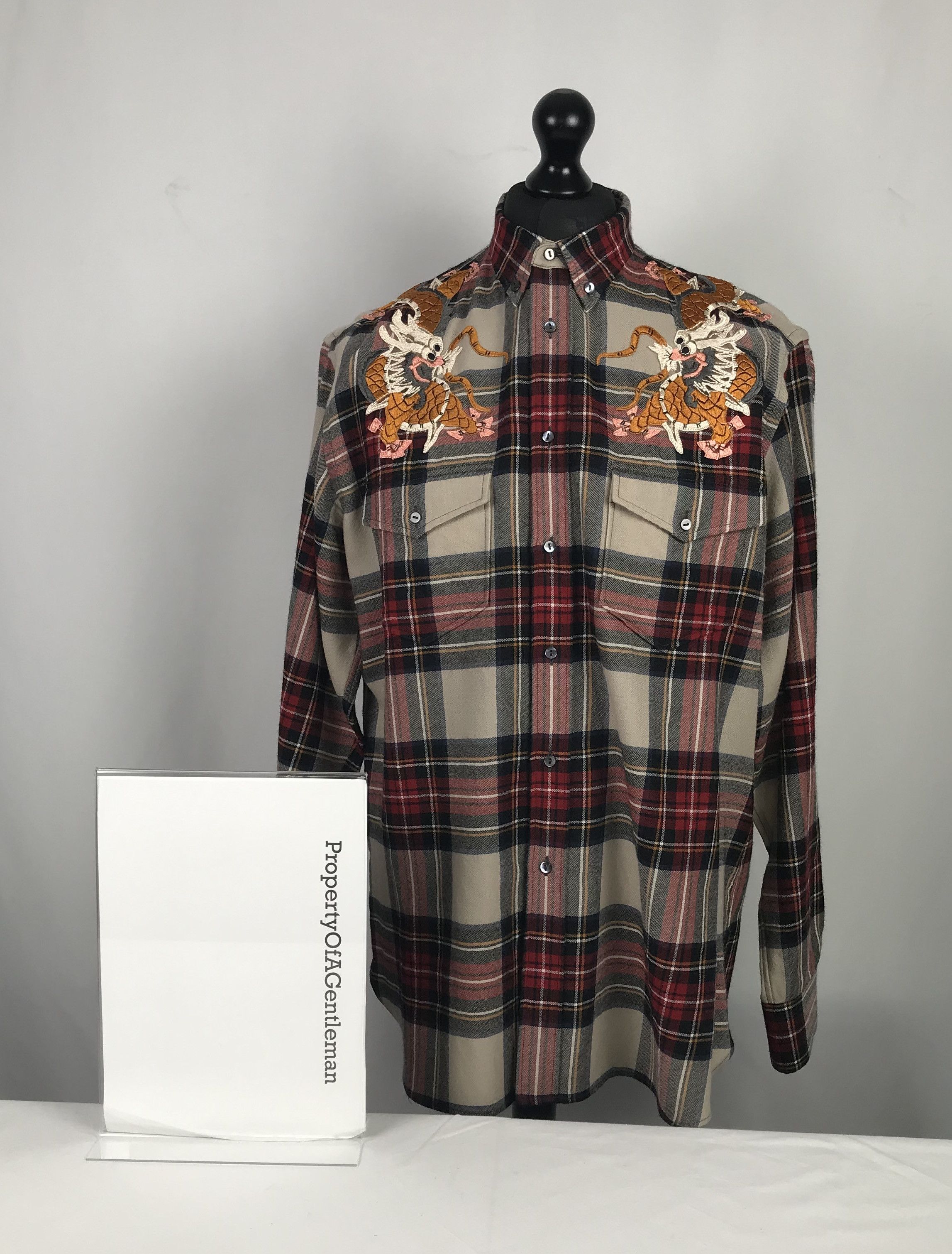 Gucci Gucci Plaid Dragon Shirt Size US L / EU 52-54 / 3 - 1 Thumbnail