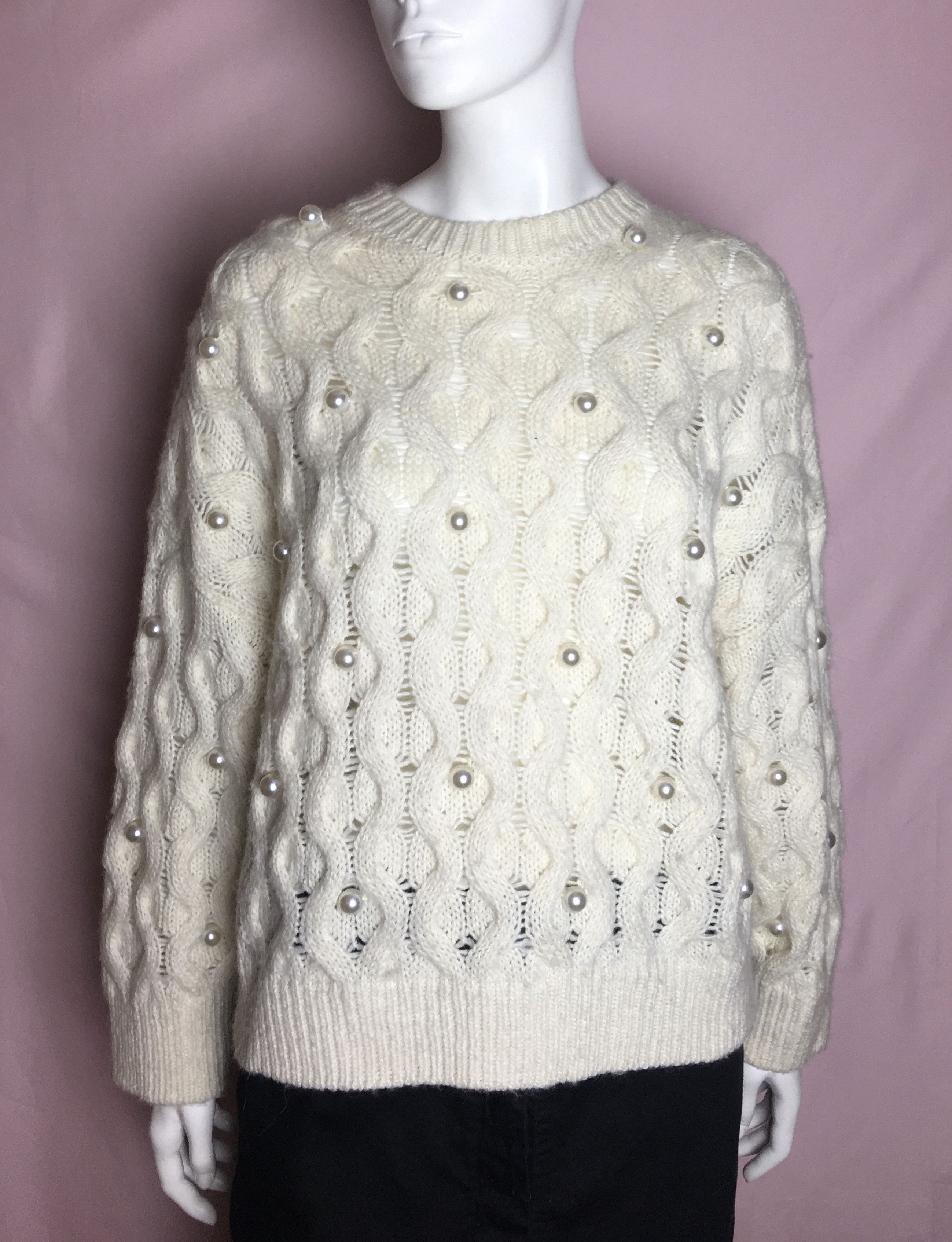 Essentiel Antwerp Essential Antwerp Cable Knitted Sweater Pearl Embellishments Size S / US 4 / IT 40 - 6 Thumbnail