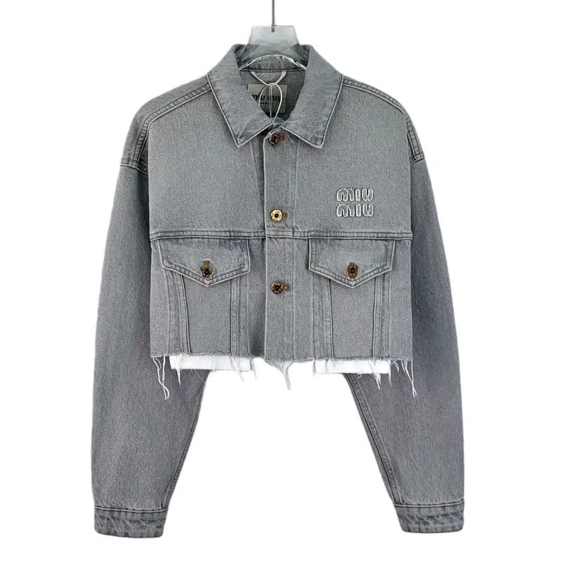 Miu Miu Miu Miu Gray Cropped Cotton Jacket for Women 0089 Size XS / US 0-2 / IT 36-38 - 1 Thumbnail