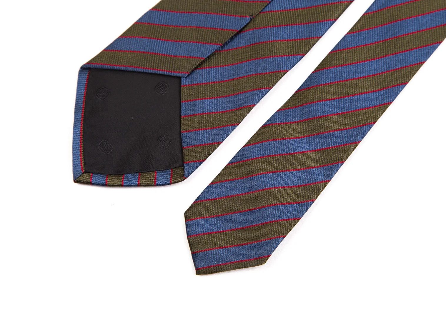 Dries Van Noten Silk Regimental Tie in Khaki Blue Size ONE SIZE - 6 Thumbnail