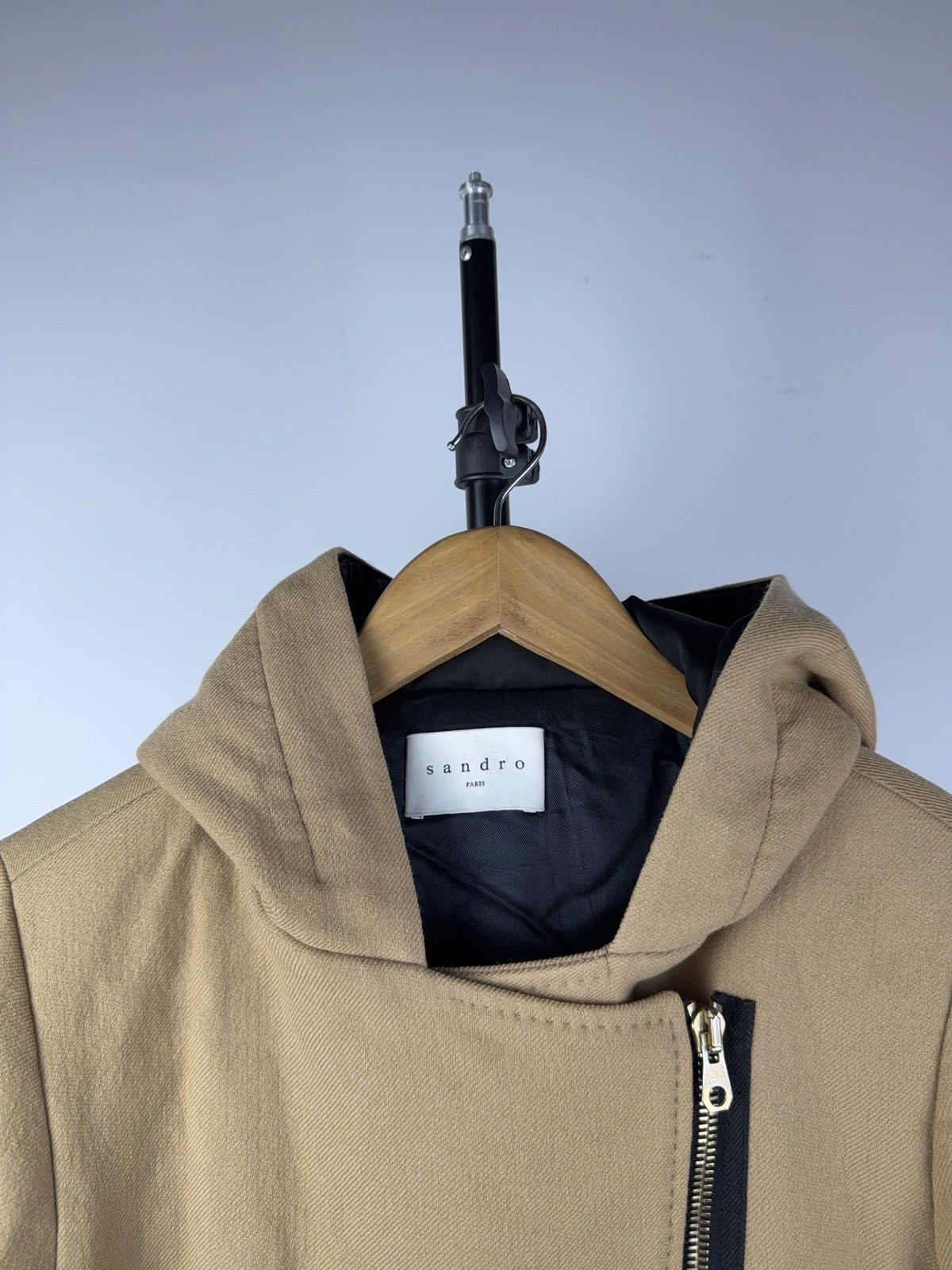 Sandro Luxury Sandro Paris Wool Hooded Coat Beige Asym Zip 38 S-M Size S / US 4 / IT 40 - 6 Thumbnail