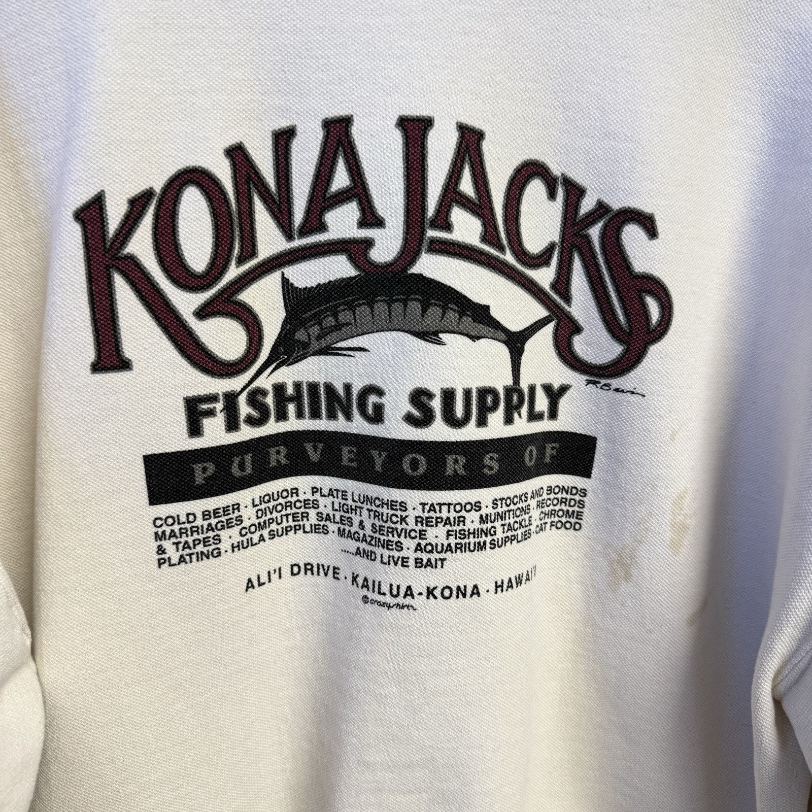 Vintage Vintage 90s Crazy Shirt Sweatshirt Kona Jacks Fishing White Size US L / EU 52-54 / 3 - 9 Thumbnail