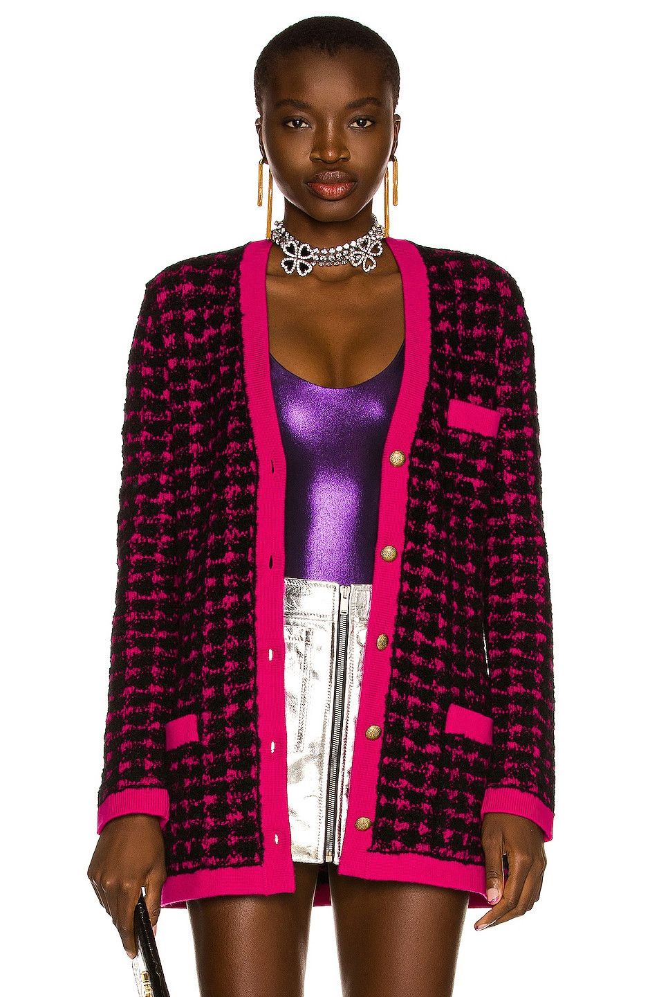 Saint Laurent Paris Saint Laurent Cardigan Purple Women's Size M Jacquard Size M / US 6-8 / IT 42-44 - 1 Thumbnail