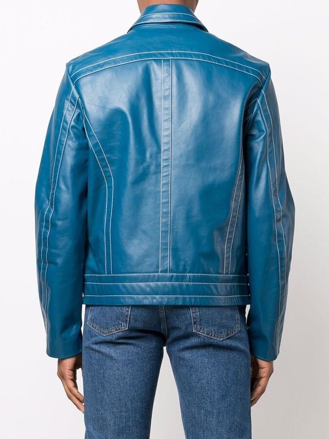 Diesel Diesel Leather Blue L-Cale Bomber Biker Moto Jacket Coat M Size US M / EU 48-50 / 2 - 8 Thumbnail