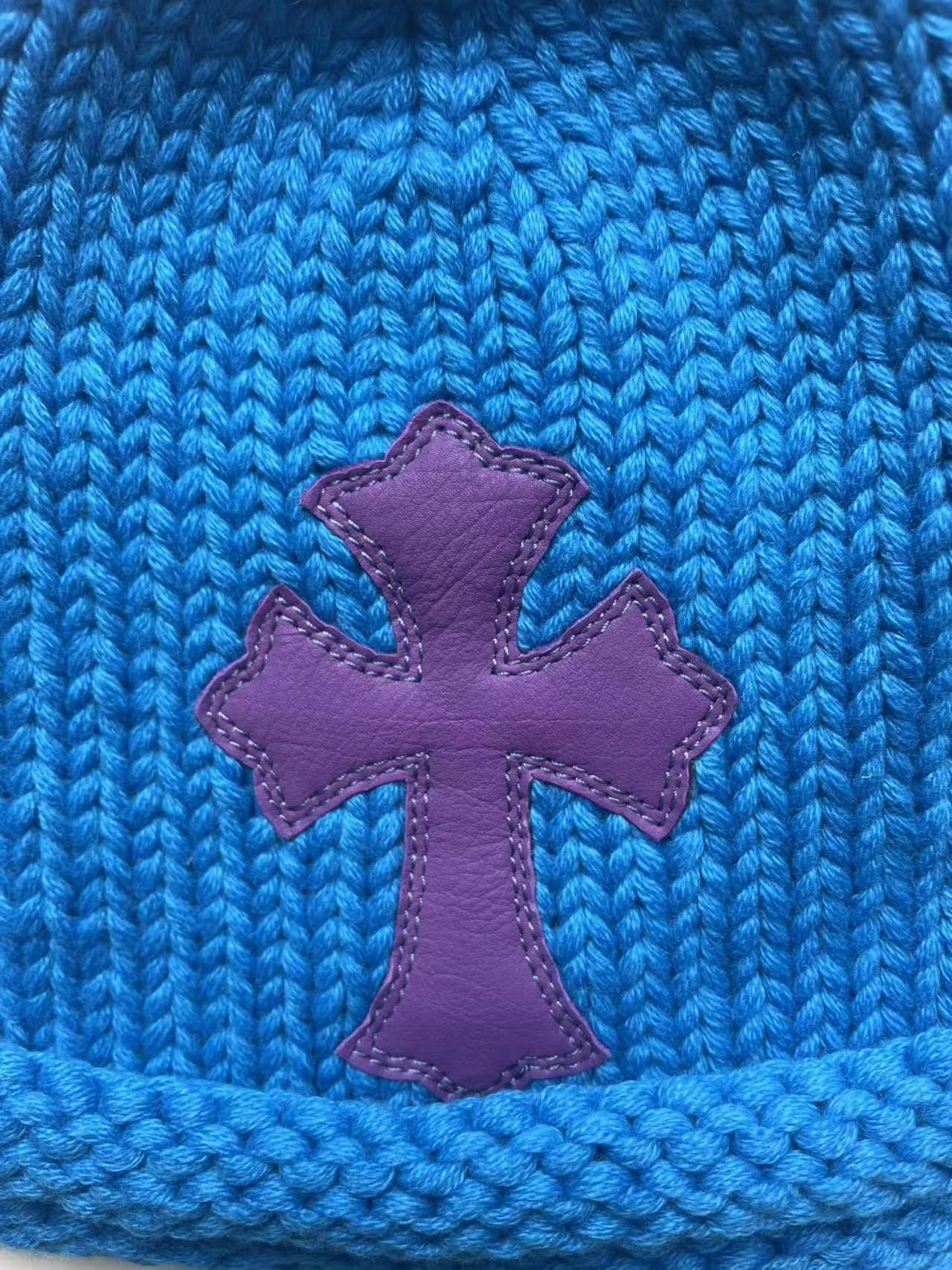 Chrome Hearts Chrome Hearts Cashmere Purple Cross Patch Blue Beanie Size ONE SIZE - 3 Thumbnail