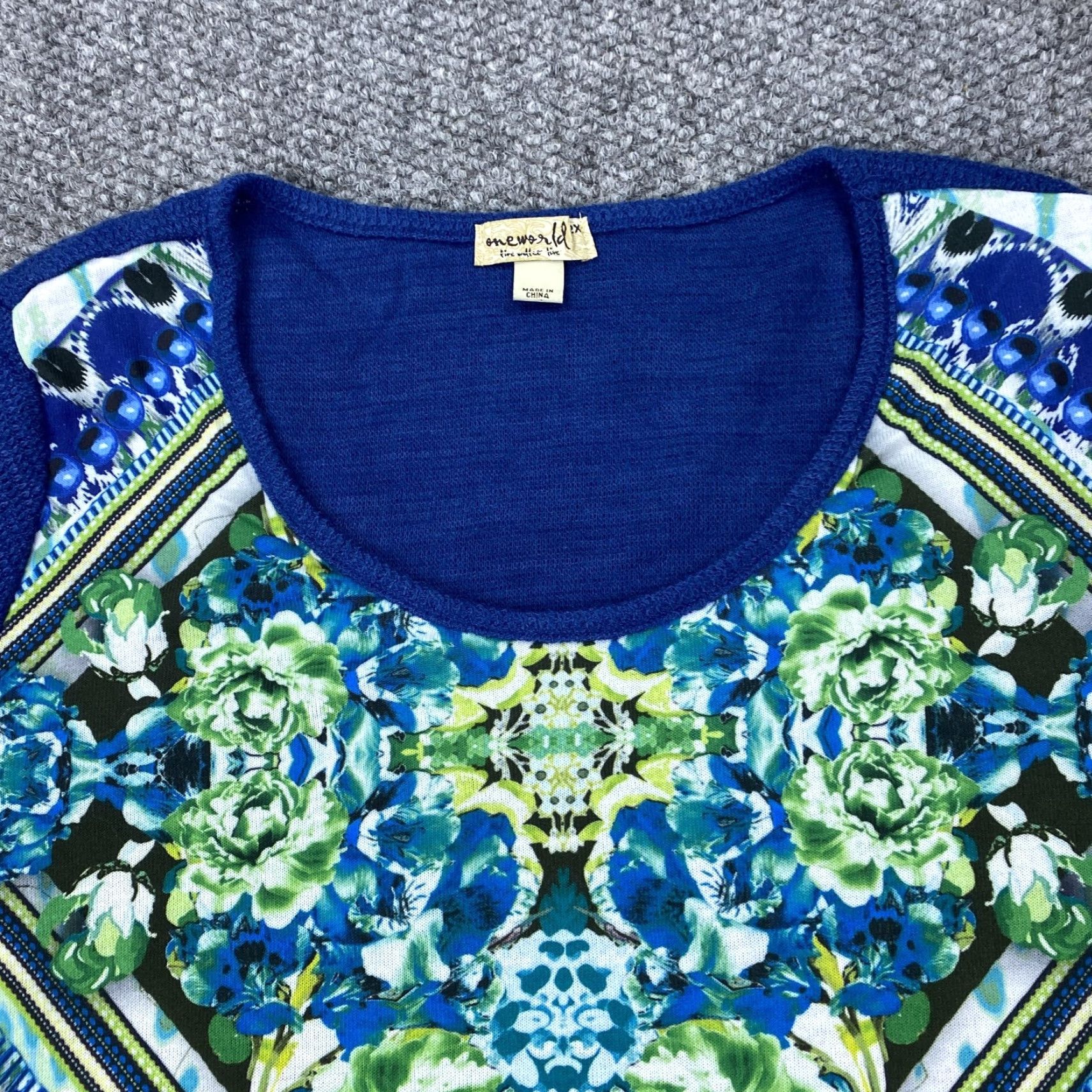 Vintage OneWorld Shirt Womens 2X Plus Floral Mixed Tunic Long Sleeve Asymmetric Hem Size XXL / US 16-18 / IT 52-54 - 4 Thumbnail