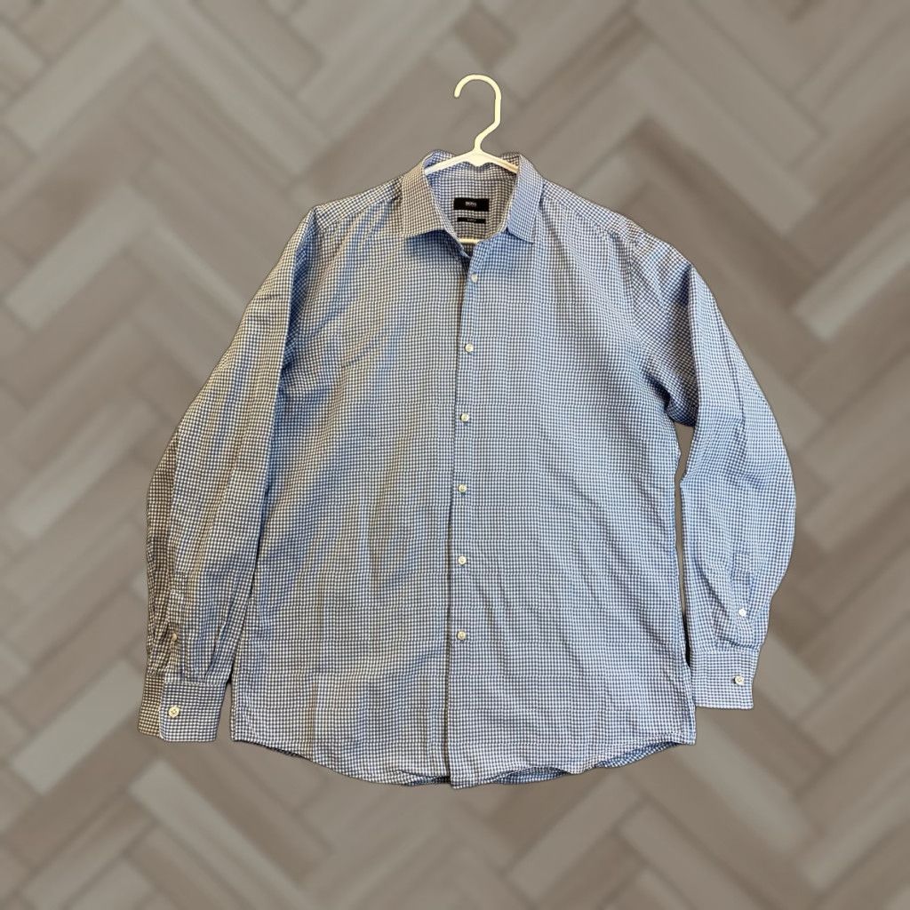 Hugo Boss Hugo Boss Shirt Men's 17 Slim Blue Striped Dress Shirt Button-Down Casual Business USA Size US XL / EU 56 / 4 - 1 Thumbnail
