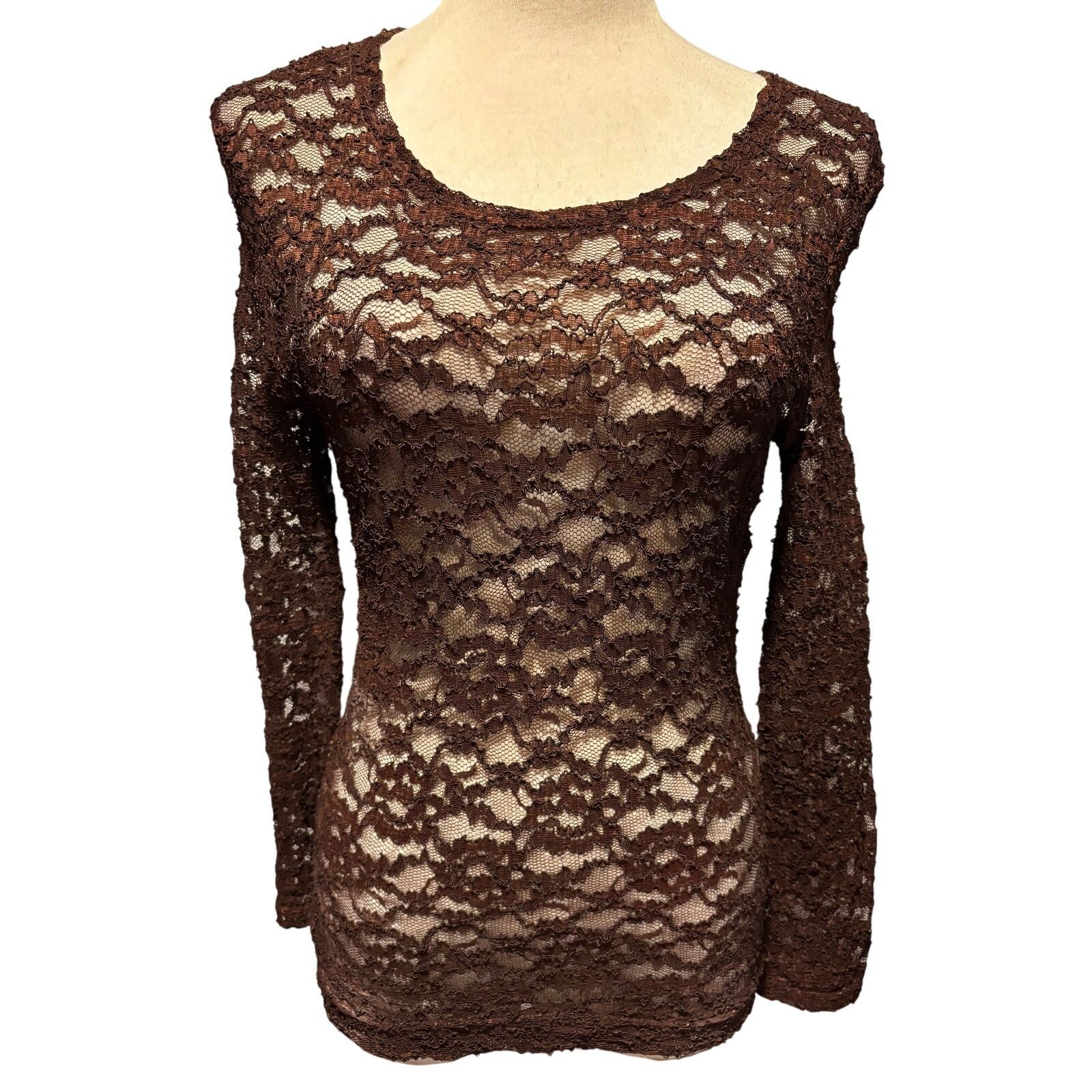 Vintage The Limited Vintage Brown Stretch Lace Top Long Sleeve Peek Size M / US 6-8 / IT 42-44 - 1 Thumbnail