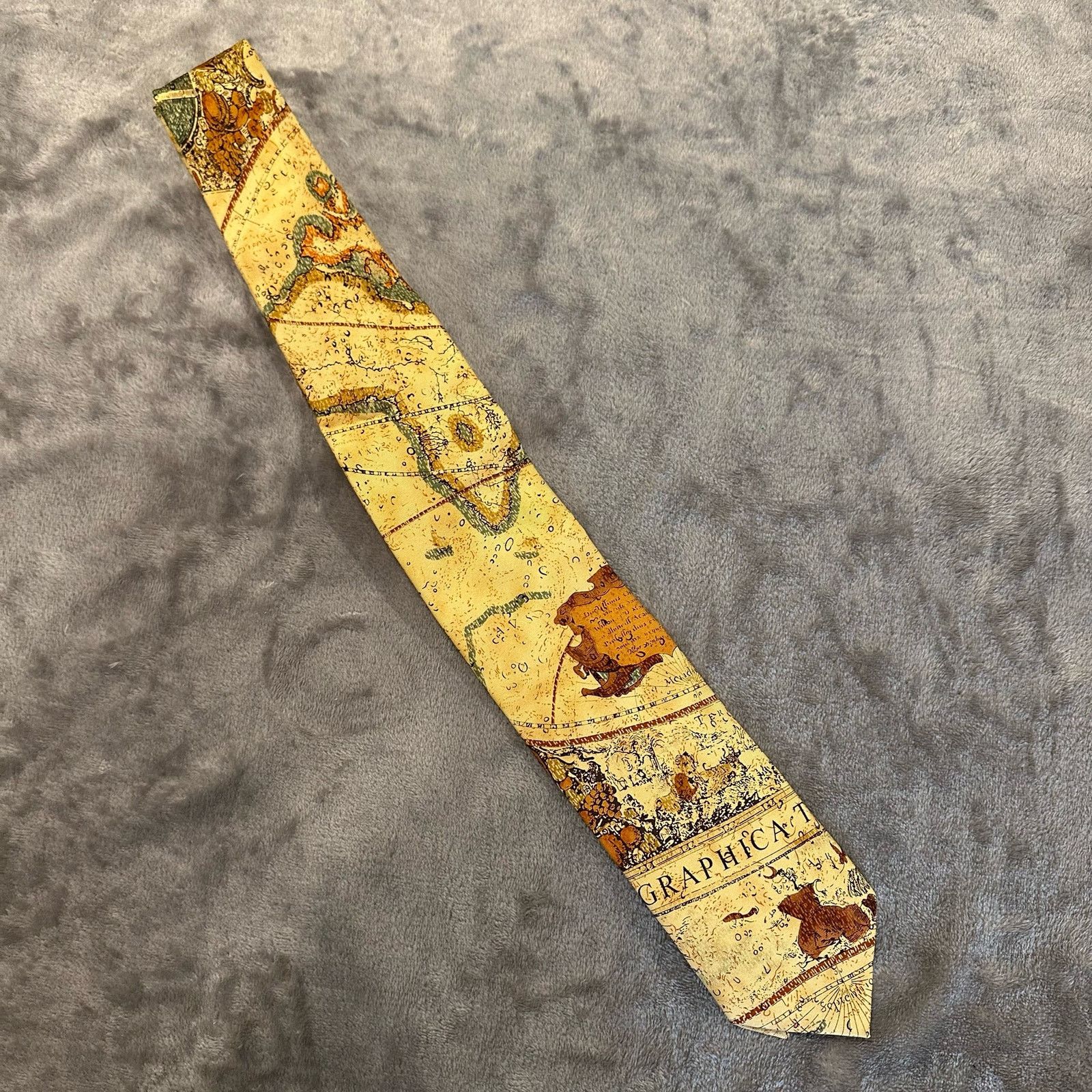 Other Old World Exploration Silk Necktie Tie Yellow Map Vintage Size ONE SIZE - 2 Thumbnail