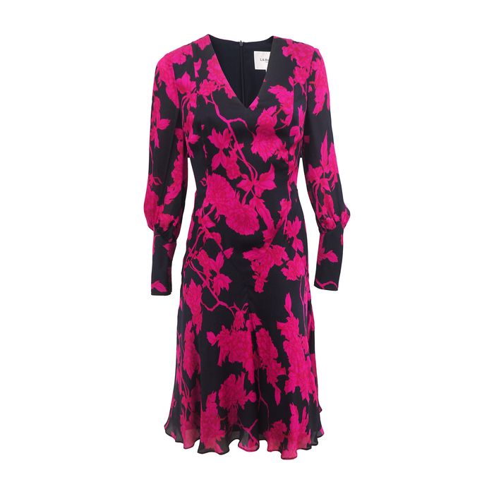 LK Bennett LK Bennett floral pattern silk midi dress in black and rose ...
