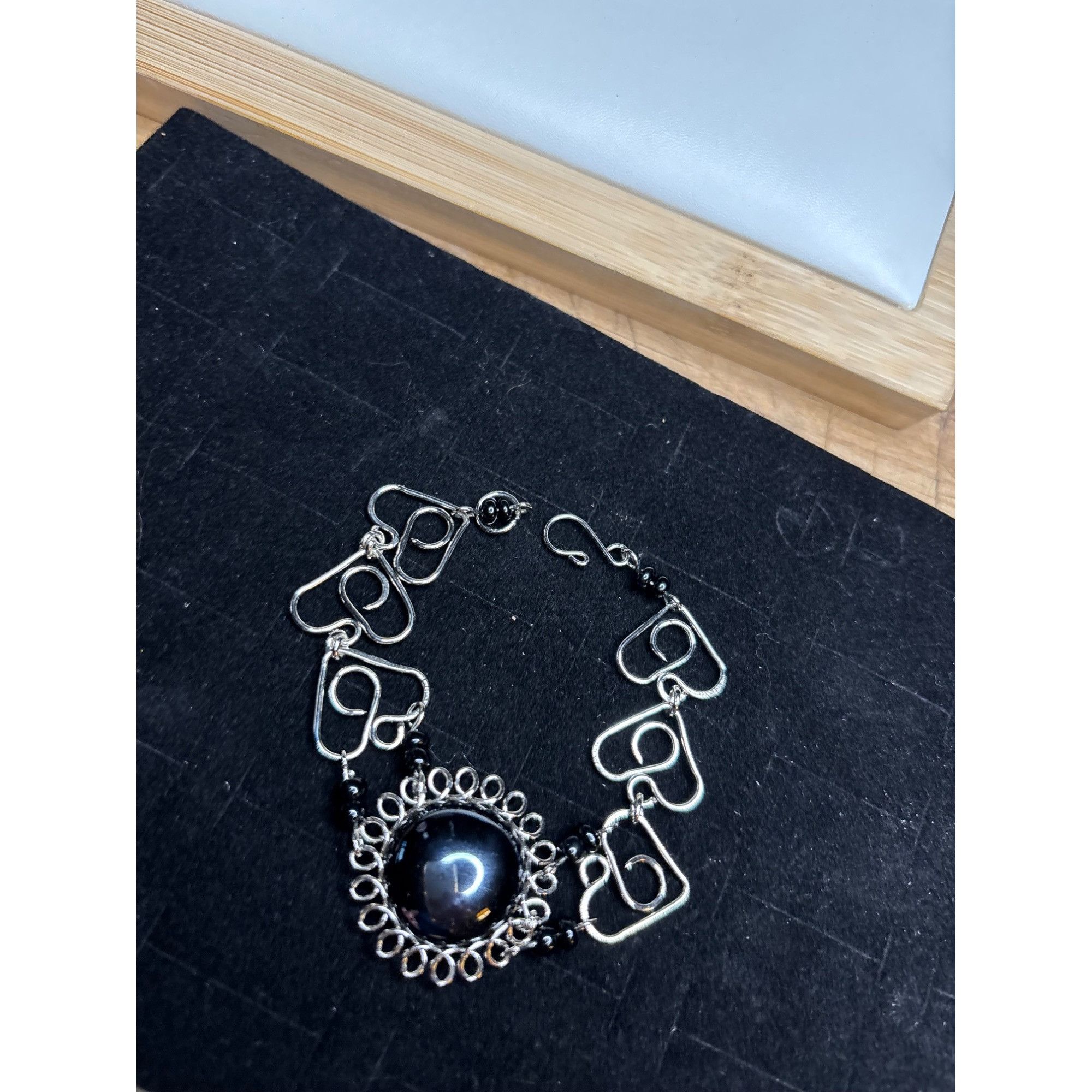 Other Silver & Black Stone Heart Link Bracelet With Box Size ONE SIZE - 7 Thumbnail