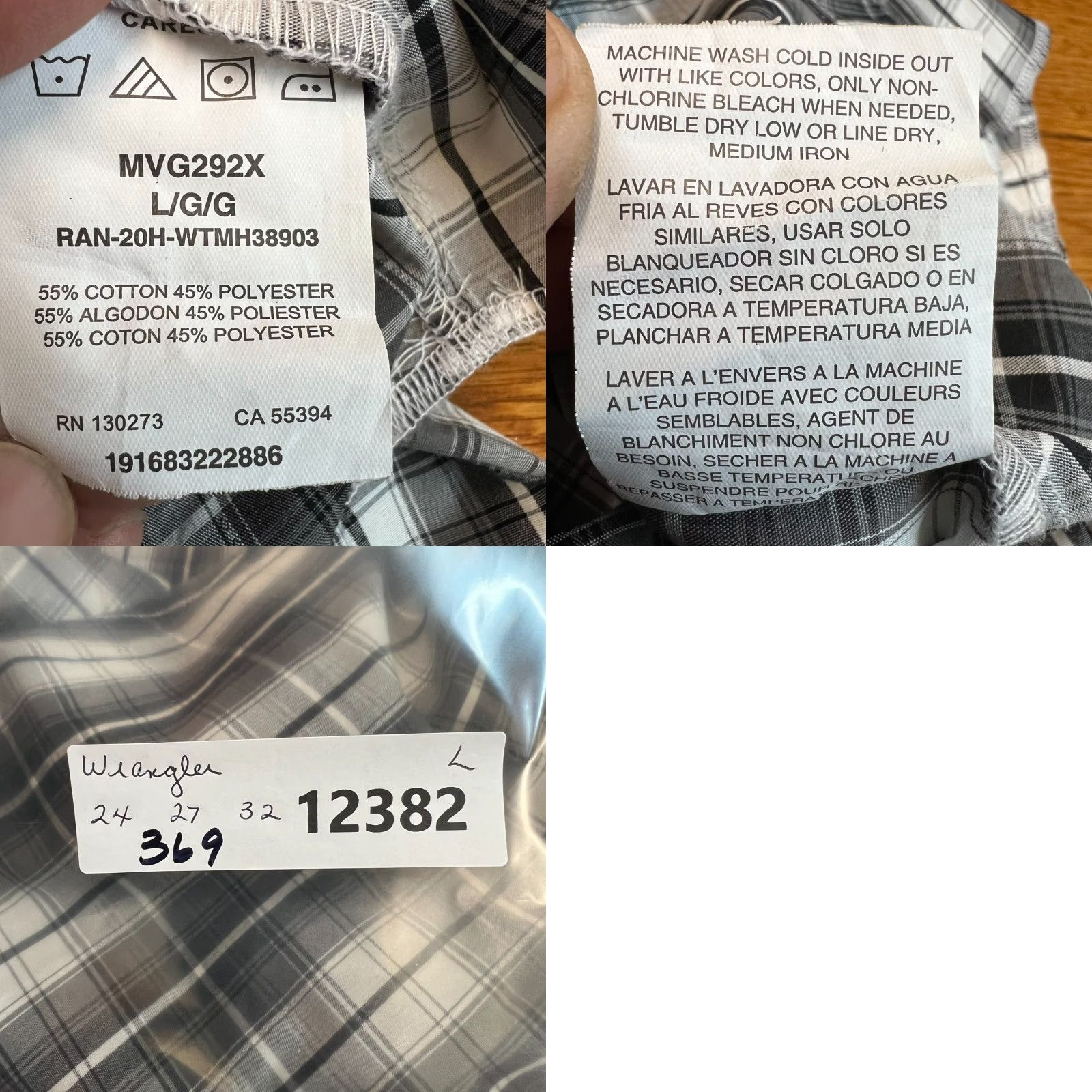 Wrangler Wrangler Western Plaid Pearl Snap Button Shirt Mens L Gray, Button-Up, Western, Casual, Workwear, Wrangler Wrancher Size US L / EU 52-54 / 3 - 8 Thumbnail