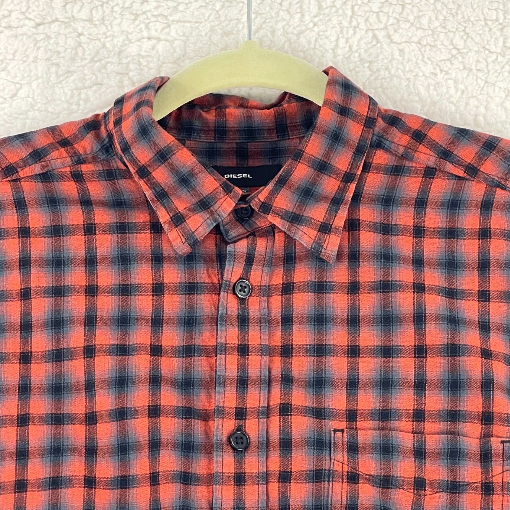 Diesel Diesel Button-Up Shirt Mens Large Orange Plaid Long Sleeve 100% Cotton Size US L / EU 52-54 / 3 - 3 Thumbnail