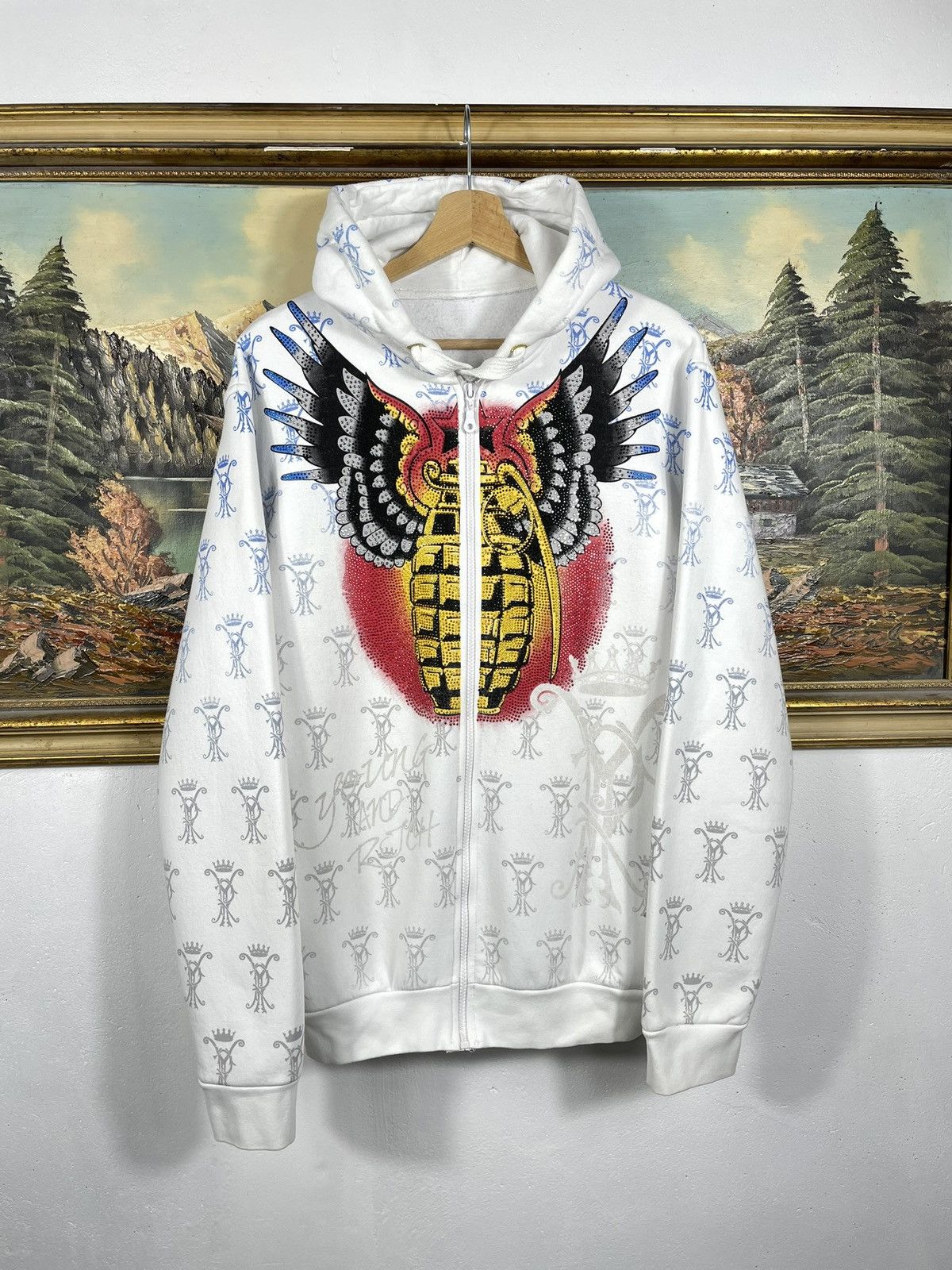 Christian Audigier × Ed Hardy × Vintage Ed Hardy Retro 00s Hoodie With Crystals Affliction Grunge Size US XL / EU 56 / 4 - 1 Thumbnail