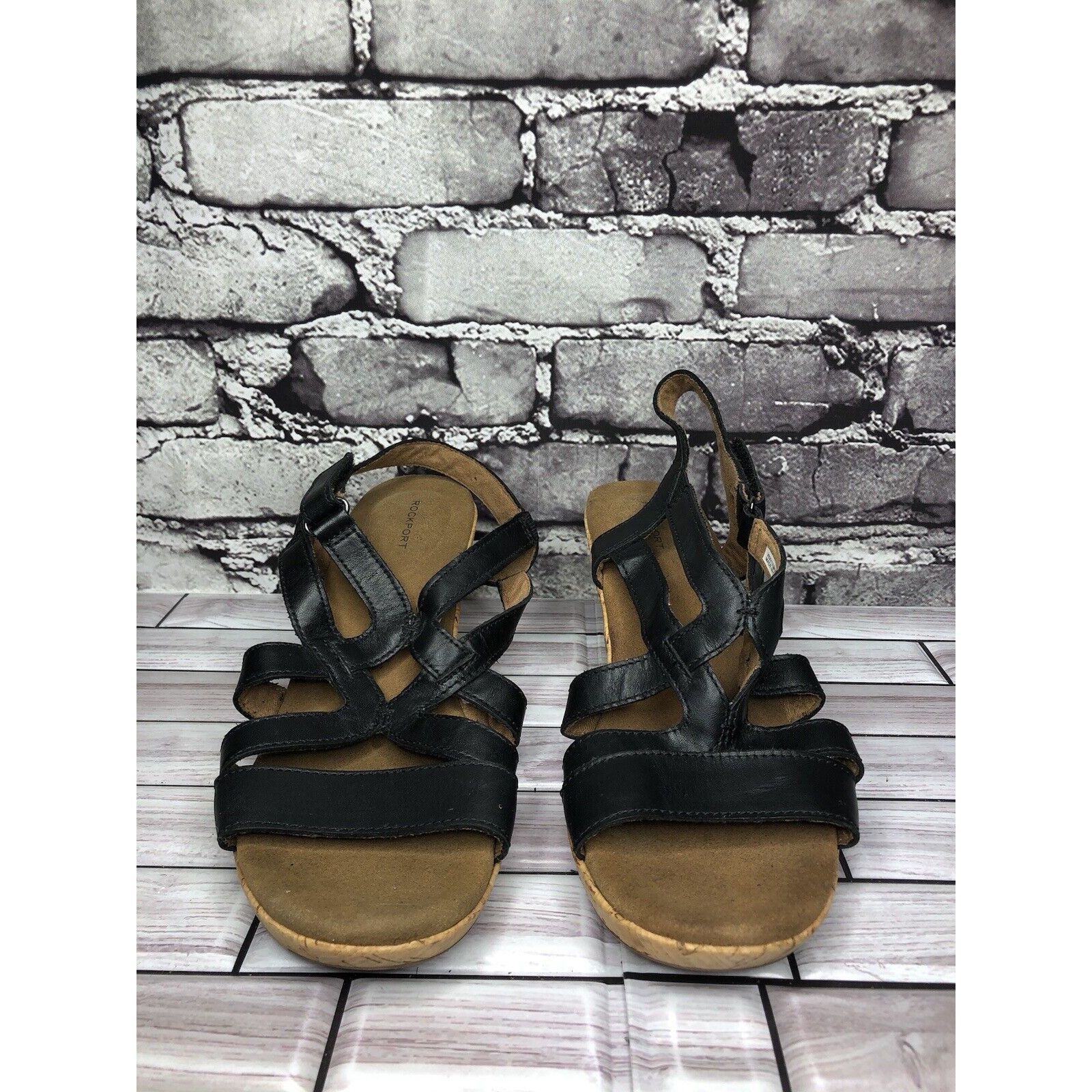 Rockport Rockport Black Leather Casual Cork Wedge Strappy Sandals Wom Size US 8.5 / IT 38.5 - 13 Thumbnail