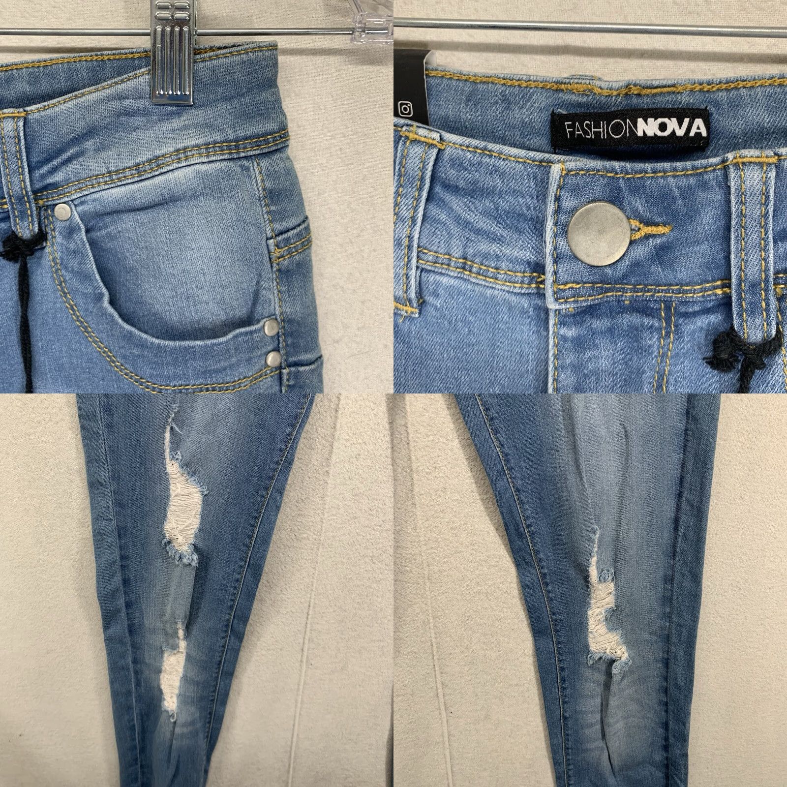 Fashion Nova VINTAGE Fashion Nova Skinny Jeans Size 0 Women Mid-Rise Distressed Light Blue Denim Streetwear Size 25" / US 0 / IT 36 - 8 Thumbnail