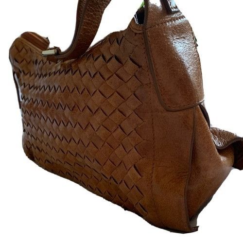 Cognac Woven Camel Colour Tie Shoulder Bag Brown Genuine Lea