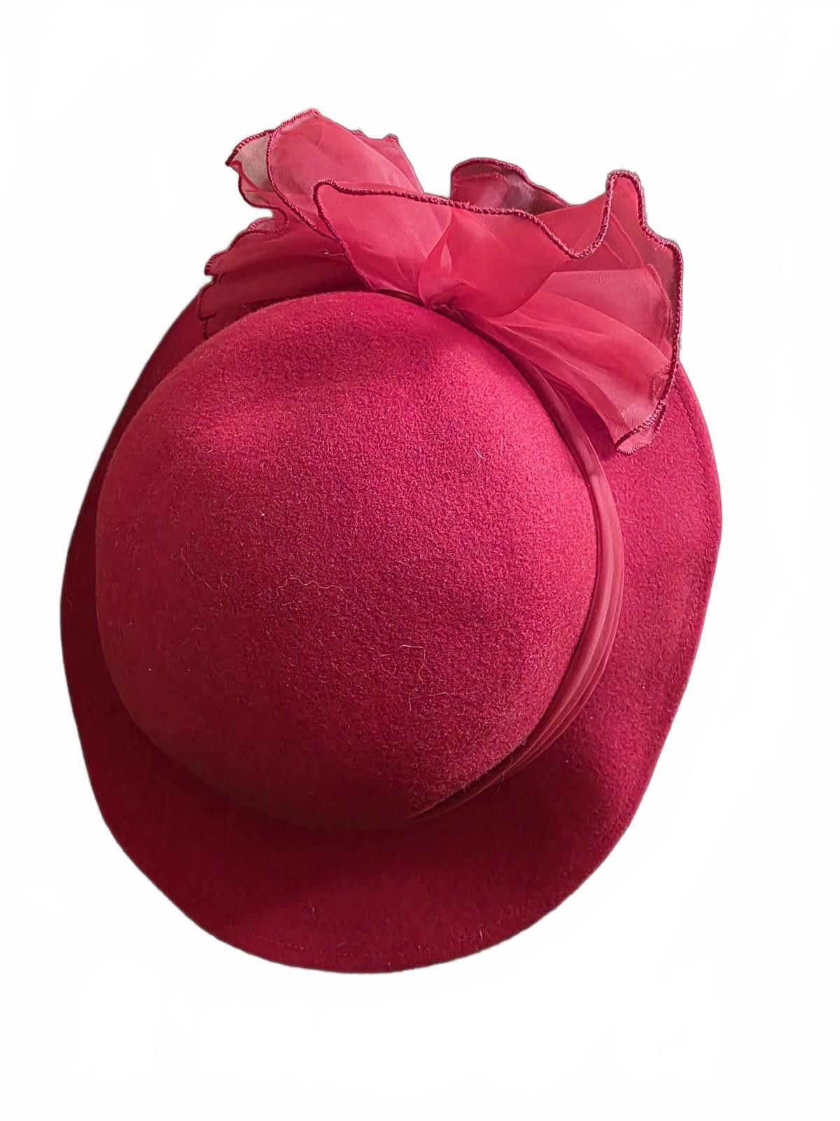 AGLINI Vintage Arlin Red Wool Cloche Hat with Side Organza Bow Size ONE SIZE - 7 Thumbnail