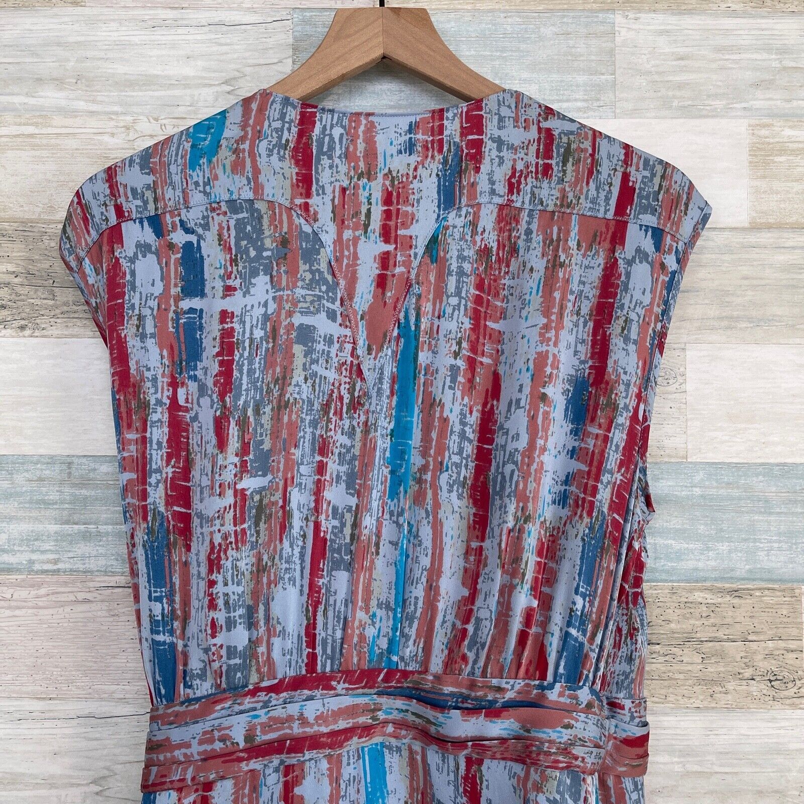 Other Catherine Malandrino Silk Tie Wrap Dress Blue Print Pleat 10 Size L / US 10 / IT 46 - 5 Thumbnail